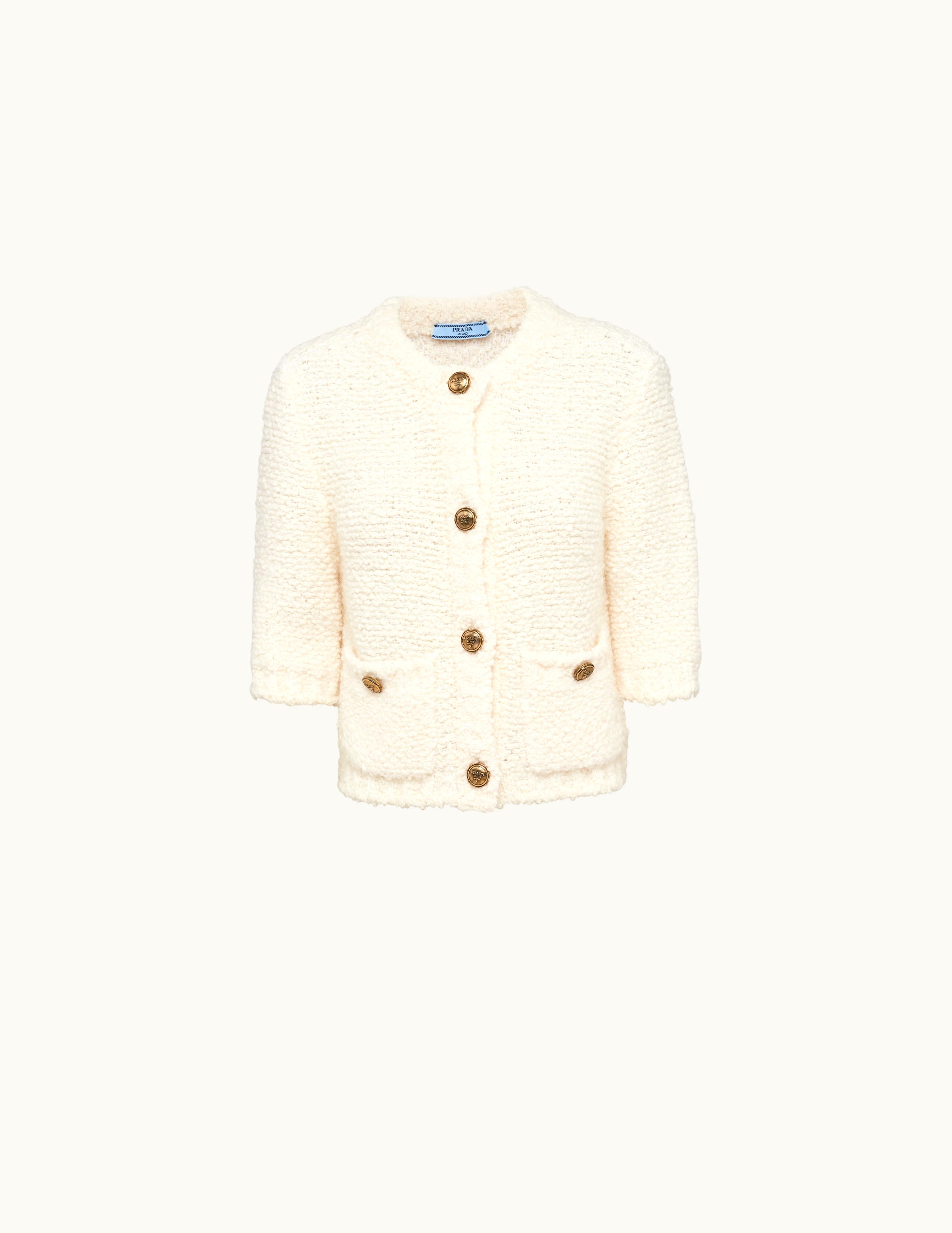 Prada Prada White Bouclé Mohair Cardigan