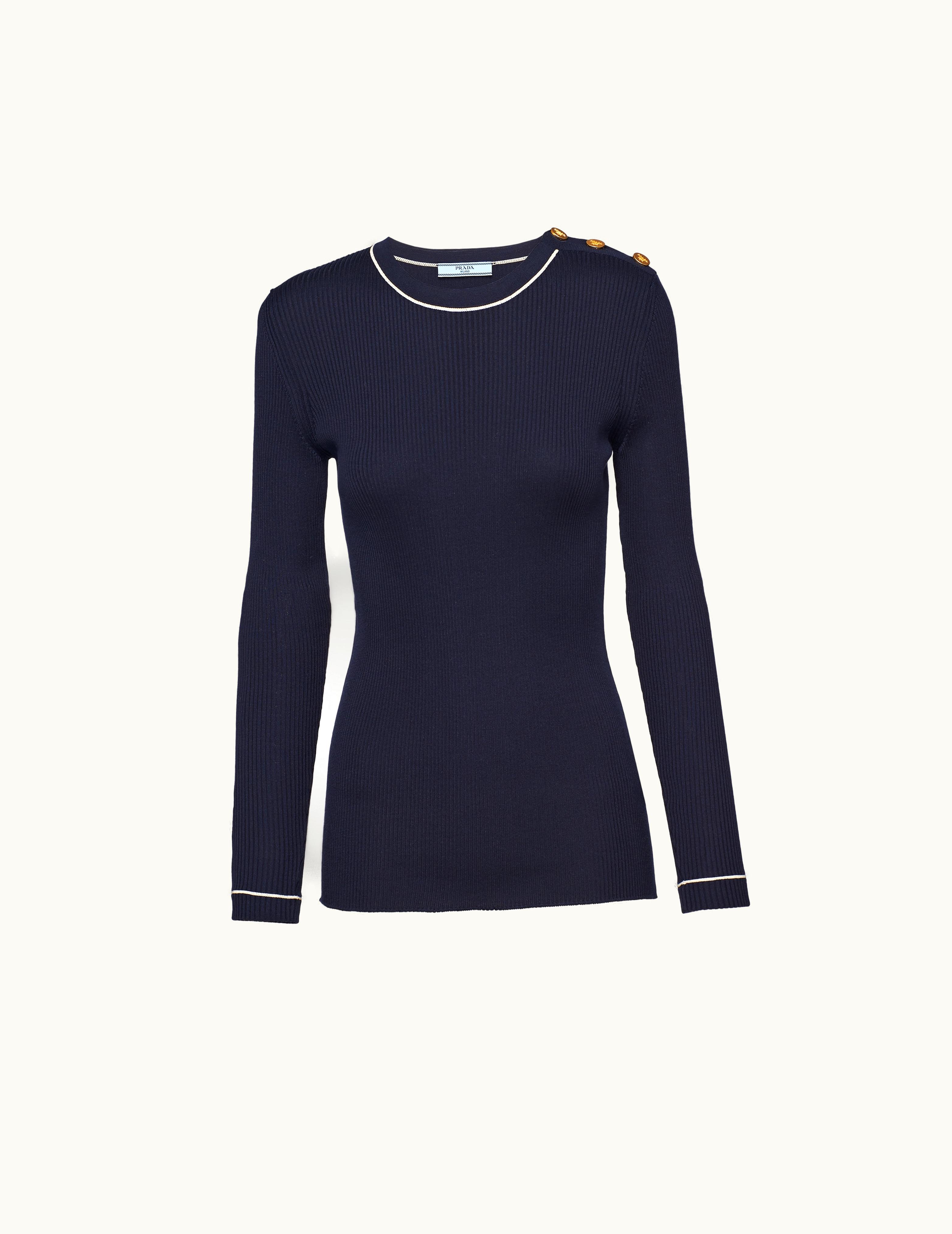 Prada Prada Navy Silk Crew-neck Sweater