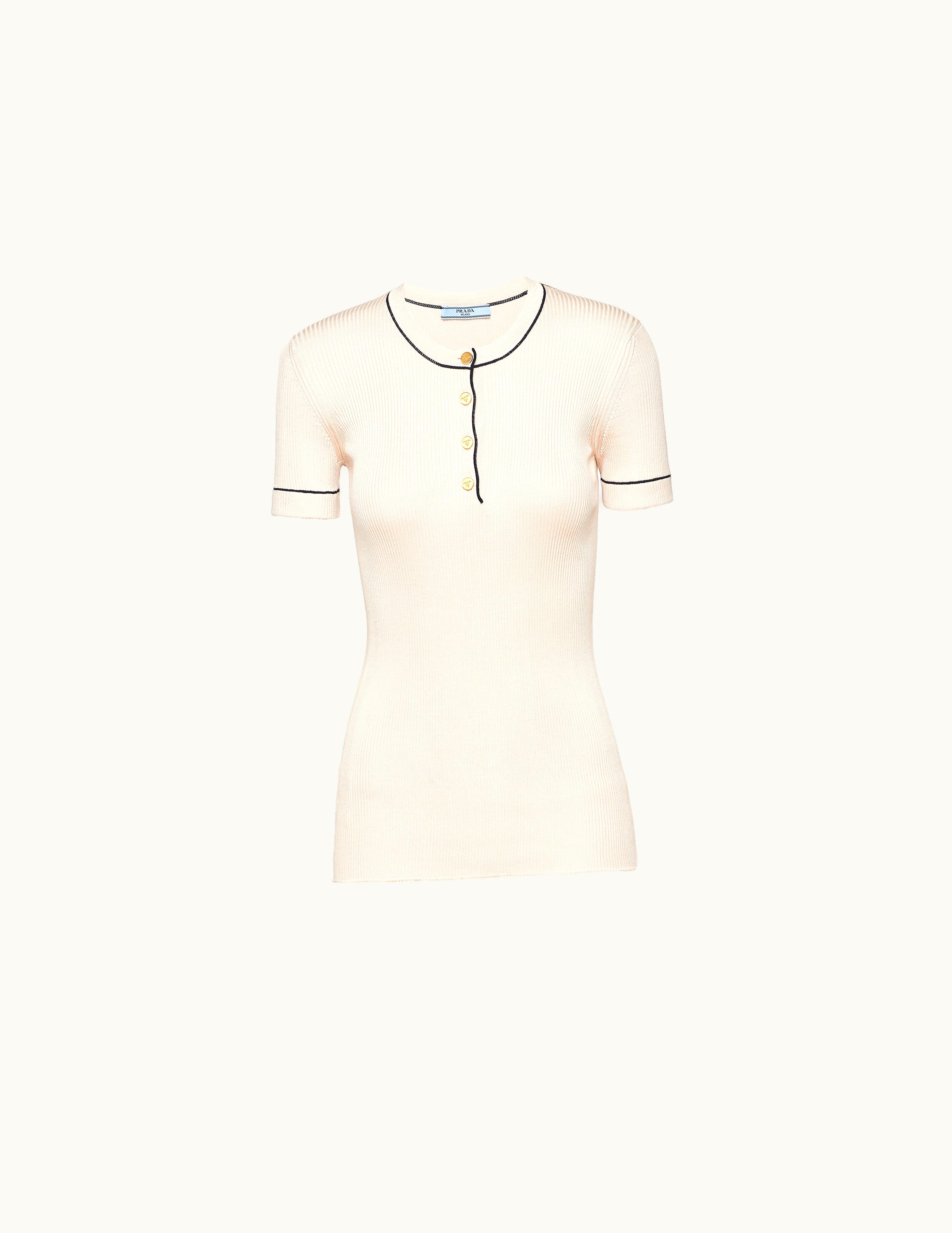 Prada Prada Natural Short-sleeved Silk Sweater