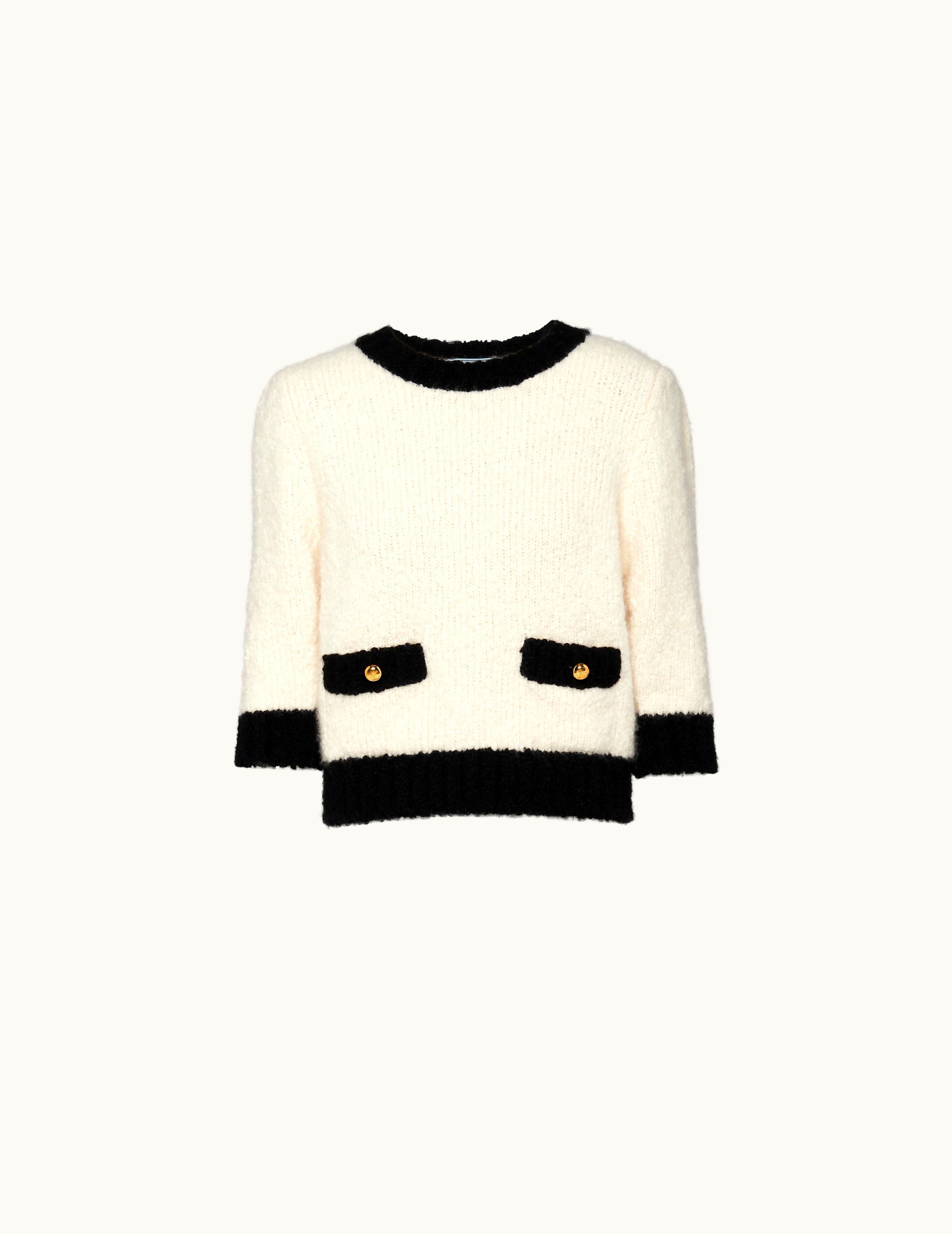 Prada Prada White / Black Cashmere And Silk Crew-neck Sweater