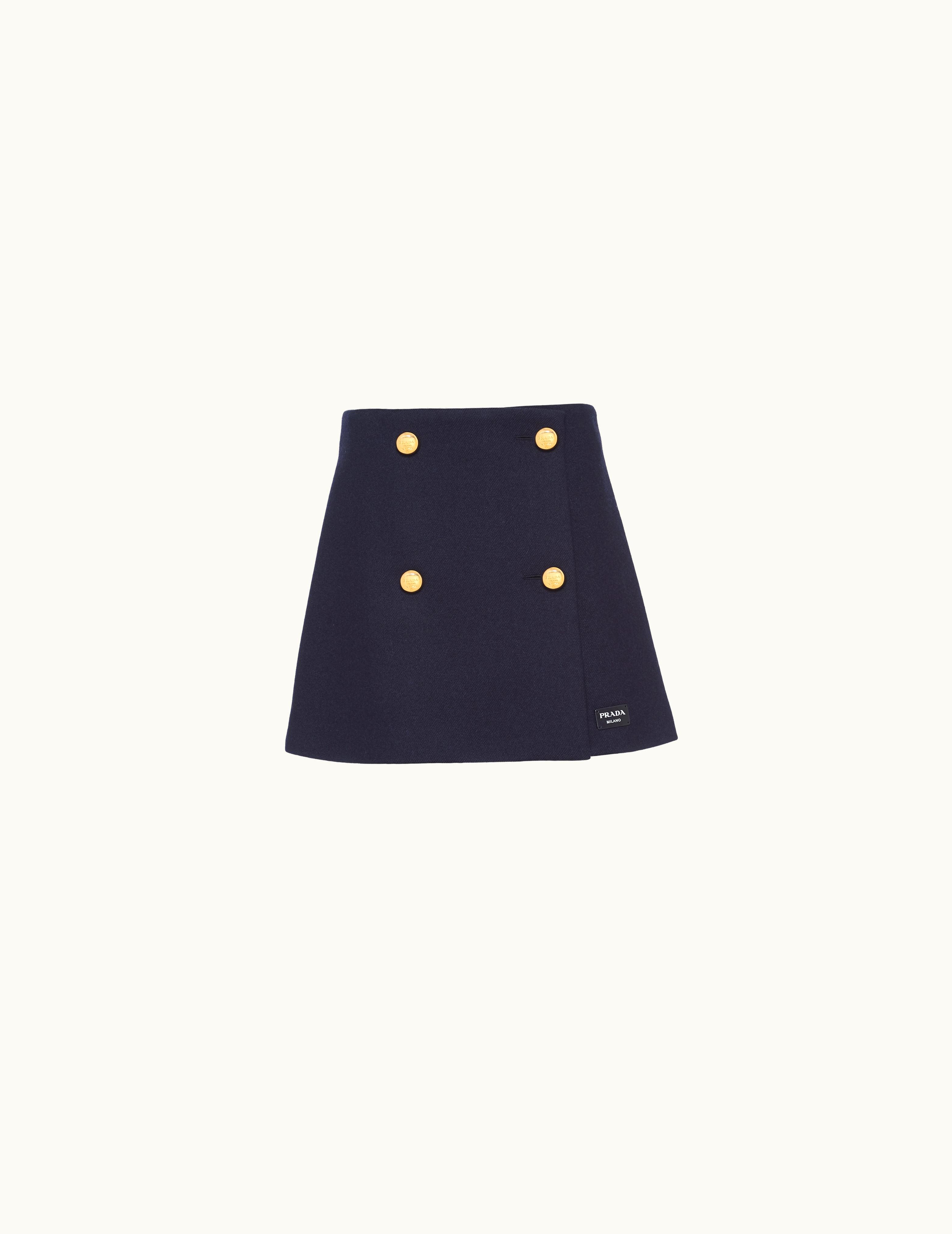 Prada Prada Wraparound Logo Button Wool Miniskirt Black