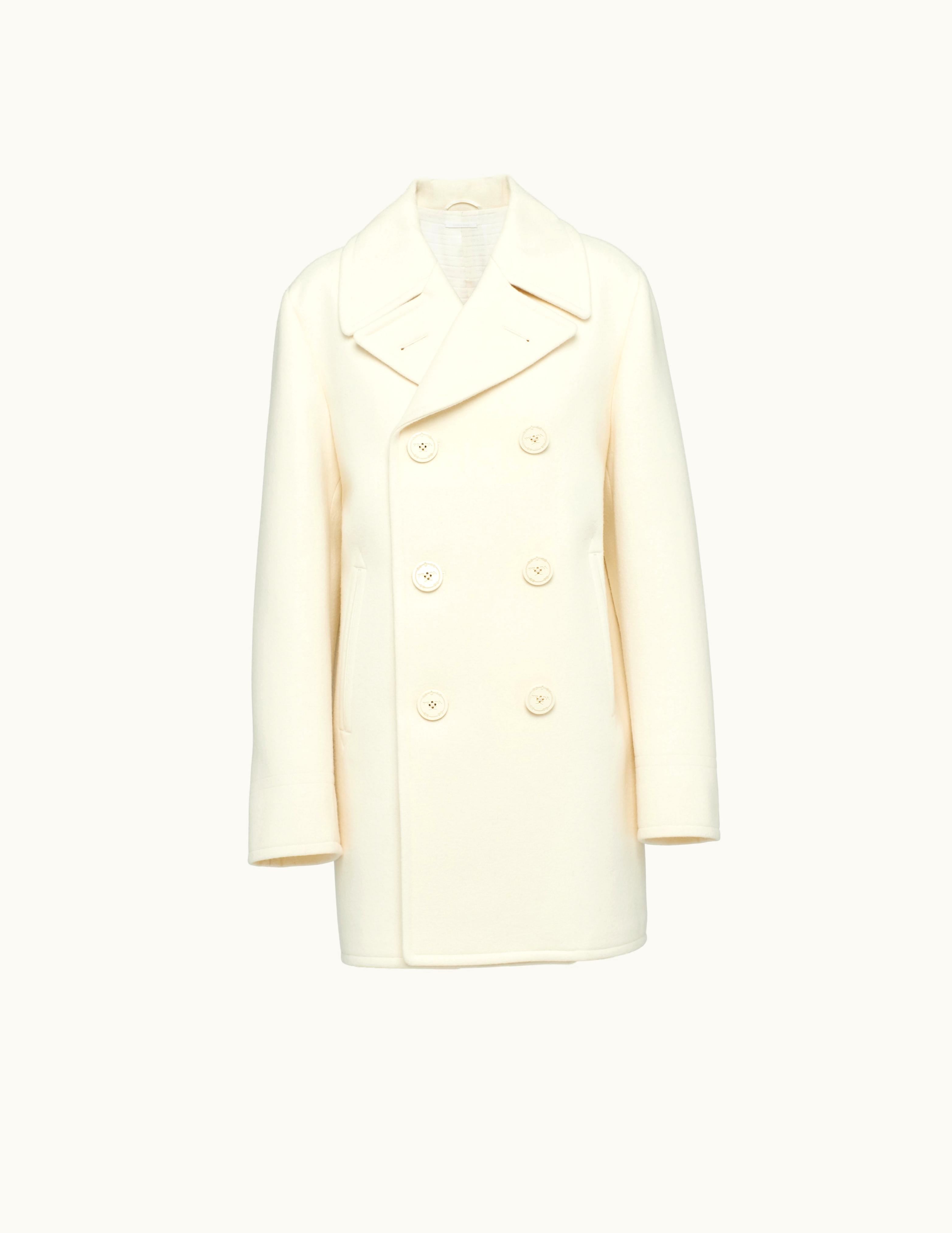 Prada Prada Ivory Double-breasted Cloth Peacoat
