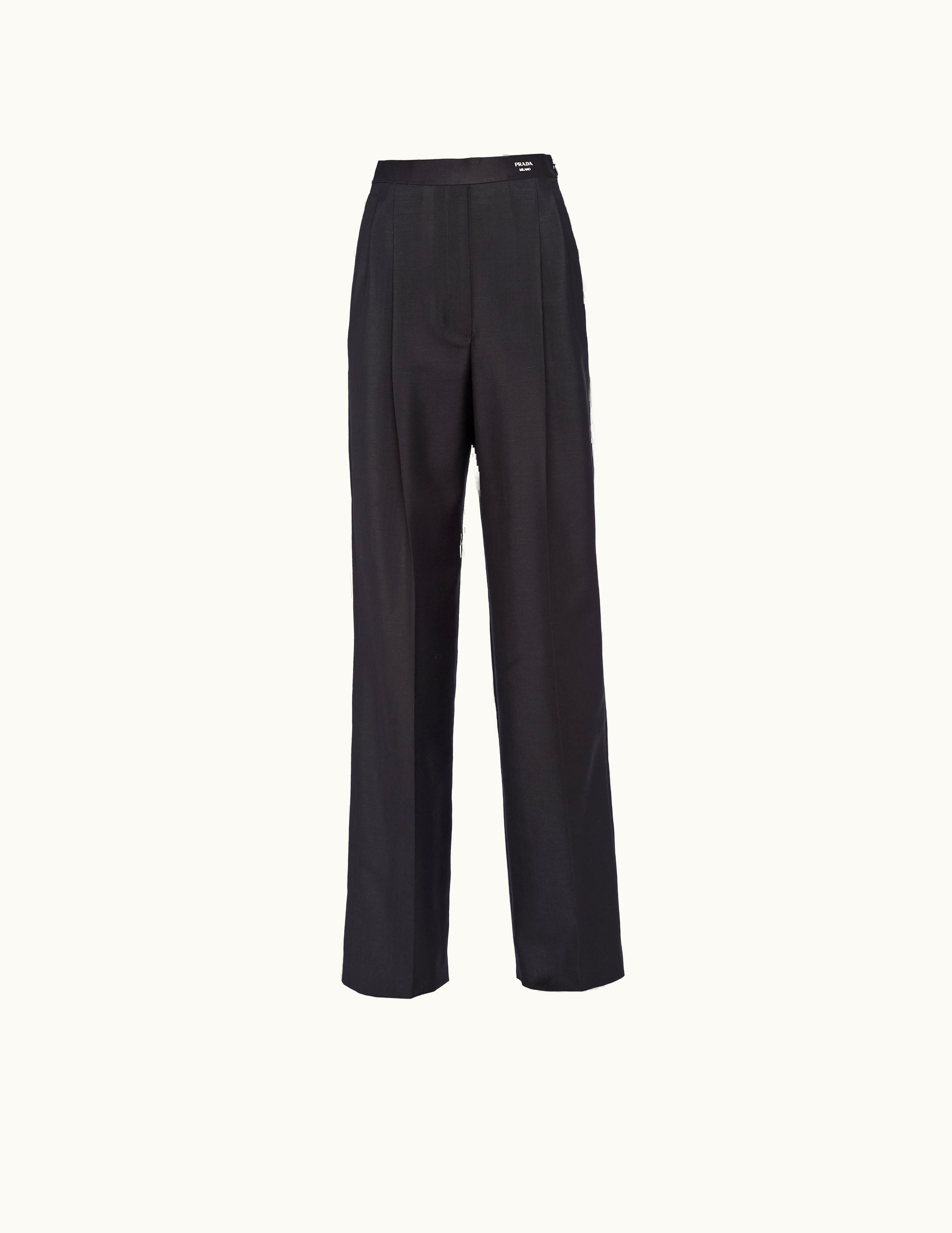Prada Prada Black Kid Mohair Pants Men's Partially Lined Side Zipper Elasticized Logo-Print Detail