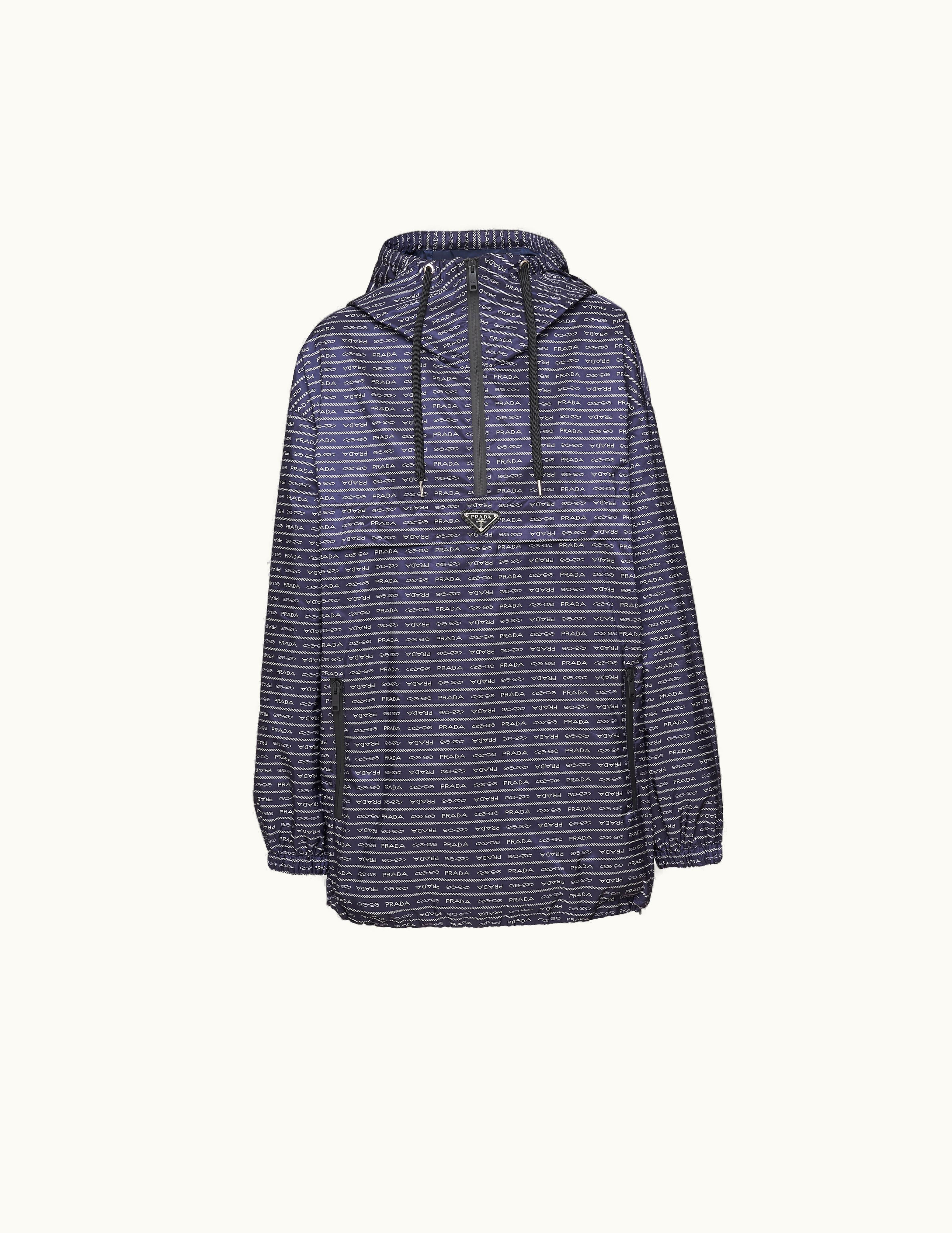 Prada Prada Blue / White Logo-print Re-nylon Blouson Jacket