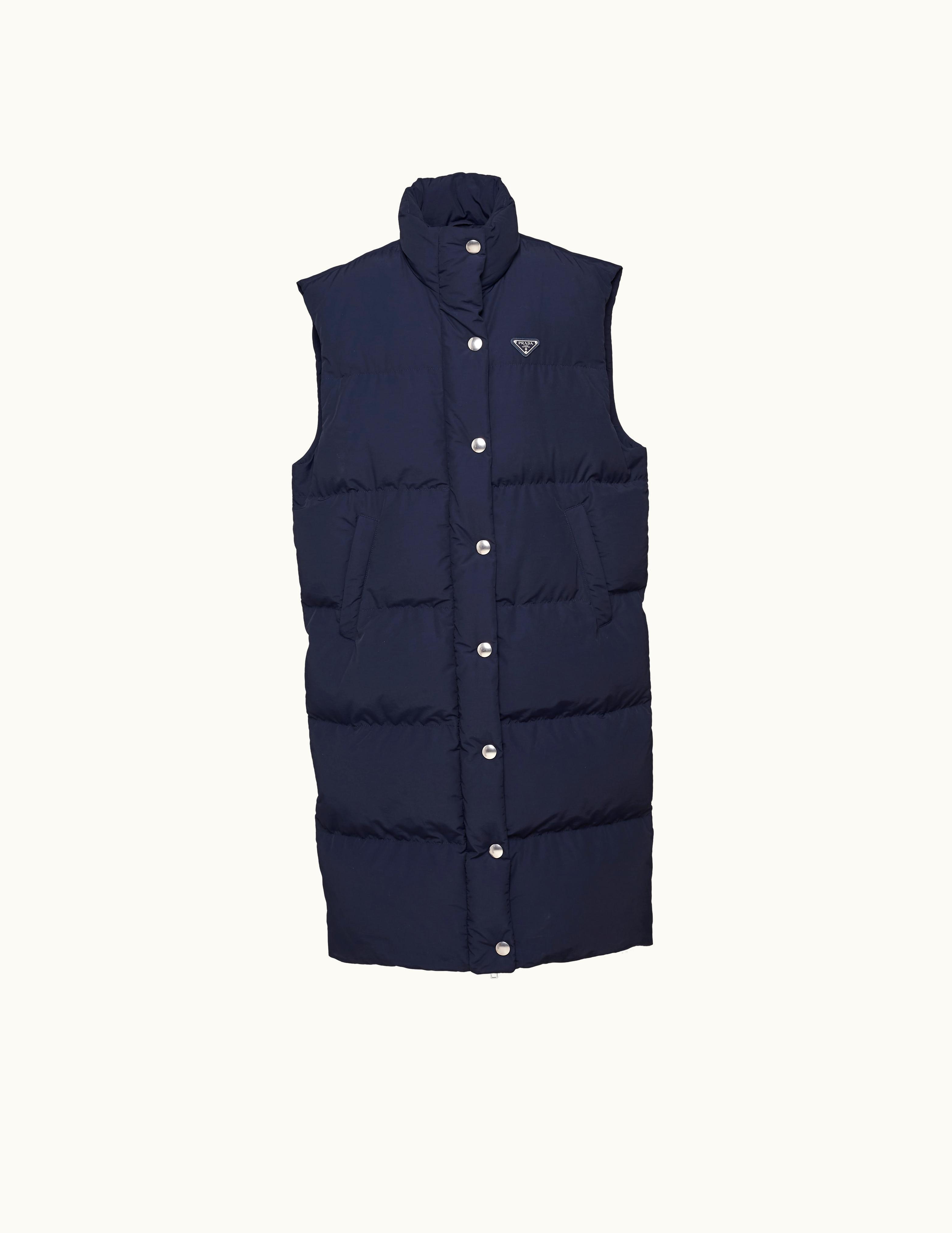 Prada Prada Navy Long Technical Fabric Down Vest