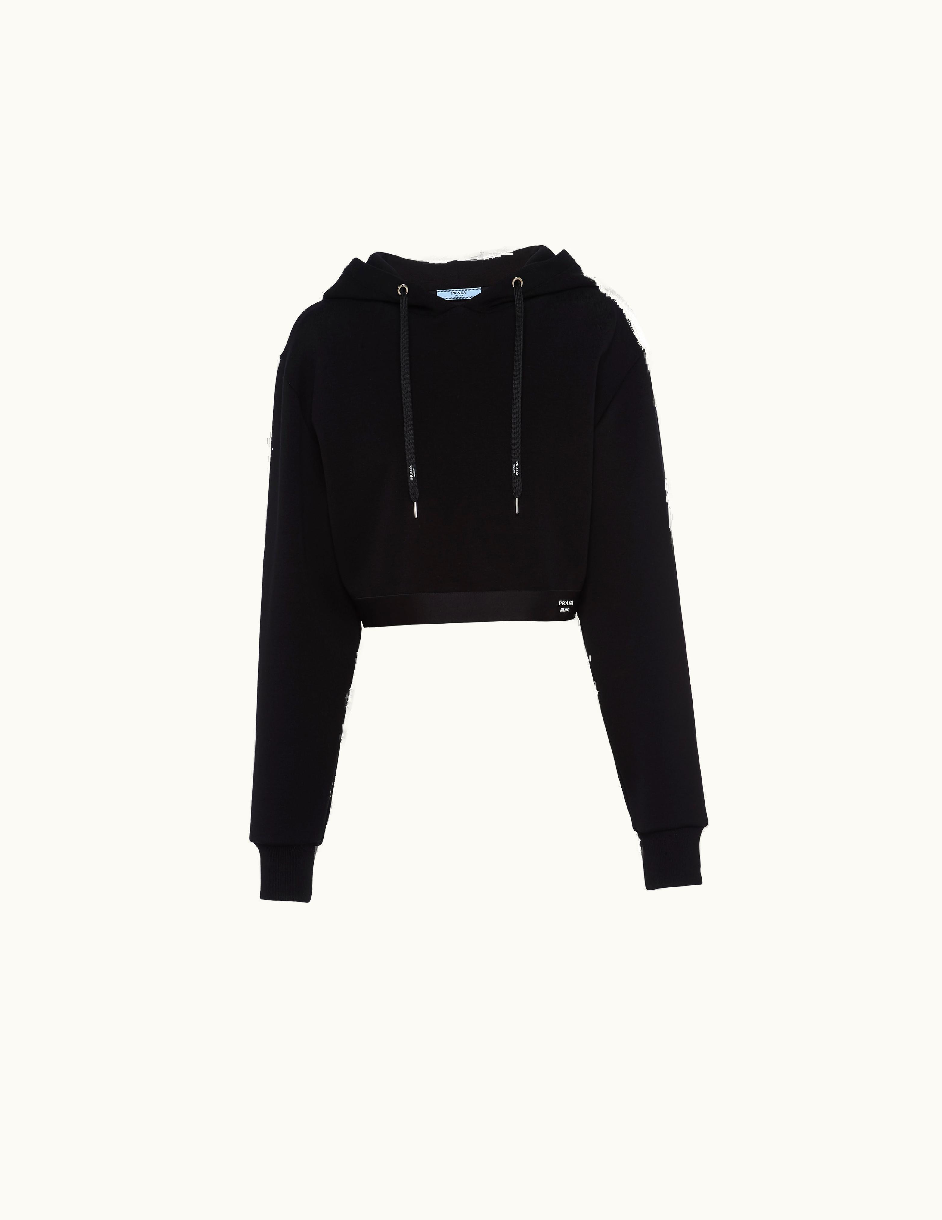 Prada Prada Black Cotton Fleece And Re-nylon Hoodie