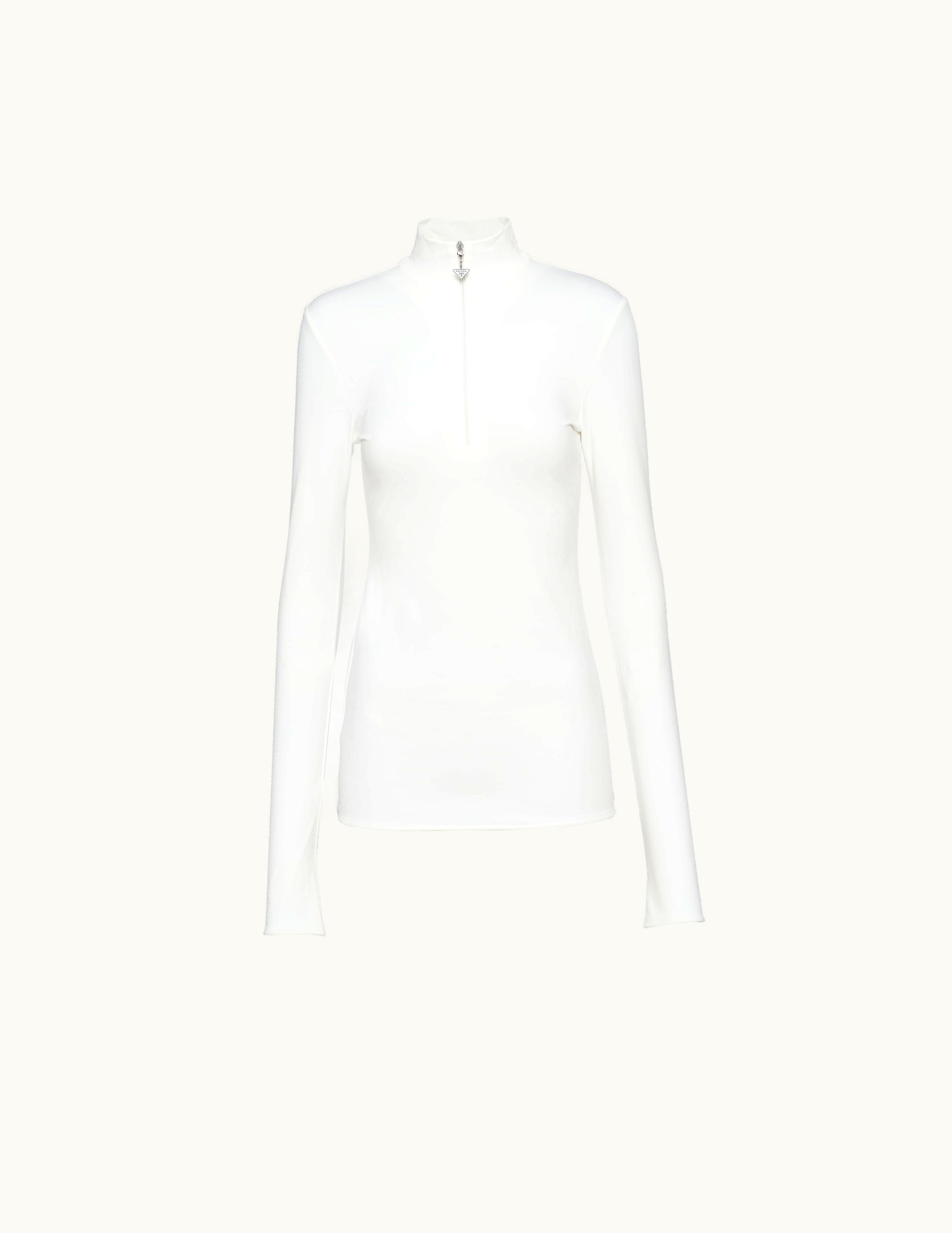 Prada Prada Signature Zip Mock Neck Sweater Ivory