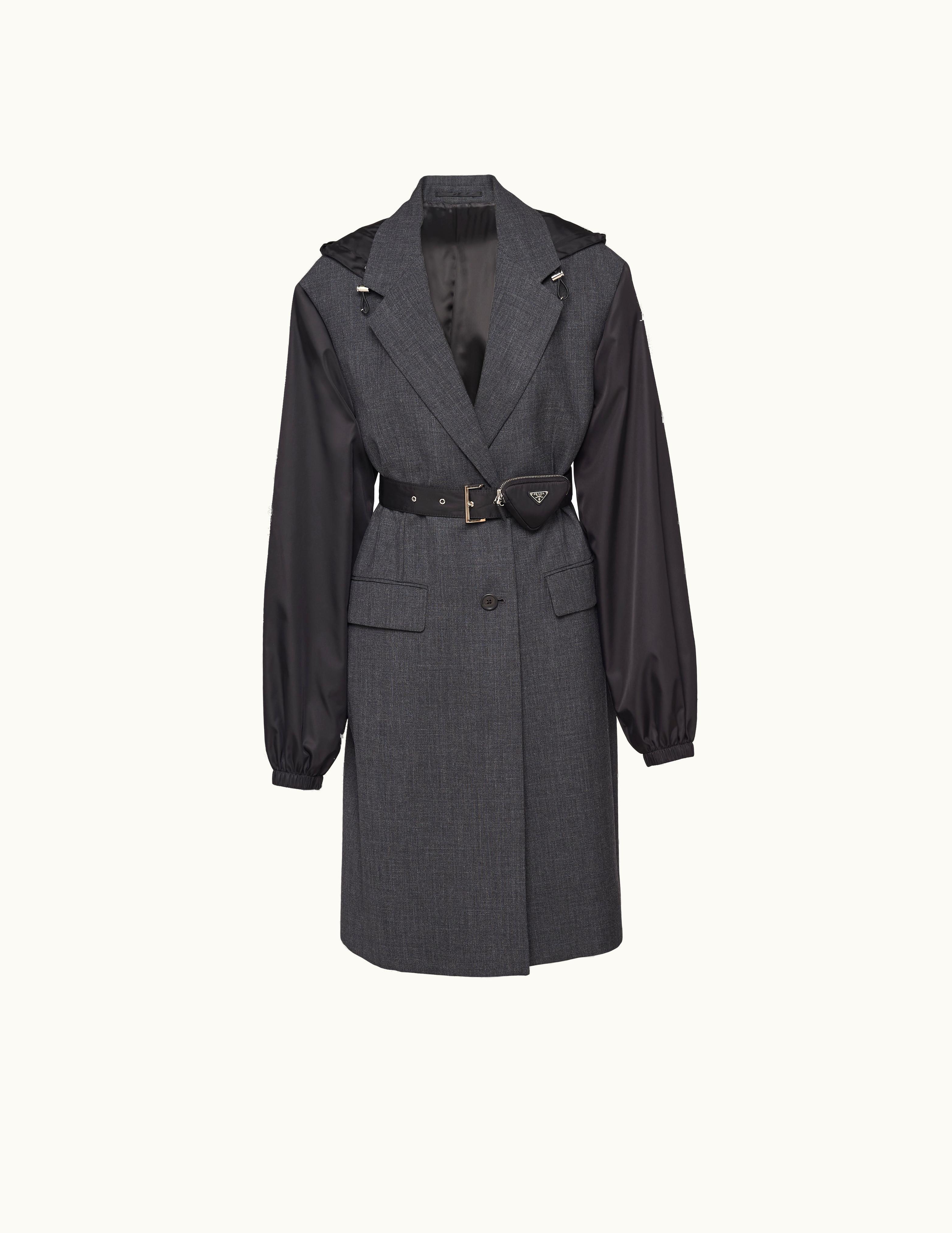 Prada Prada Slate Gray Single-breasted Wool And Re-nylon Coat