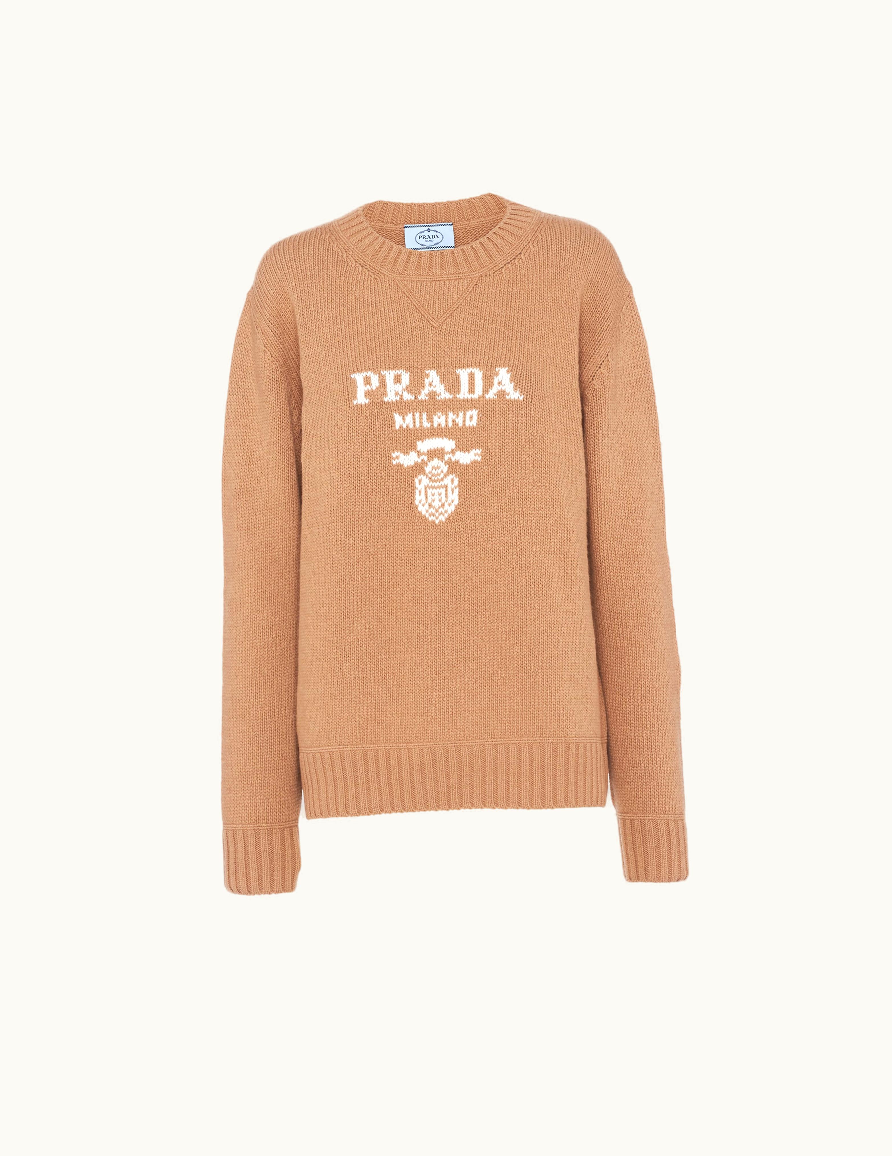 Prada Prada Raglan Men's Wool And Cashmere Crew-neck Sweater Brown