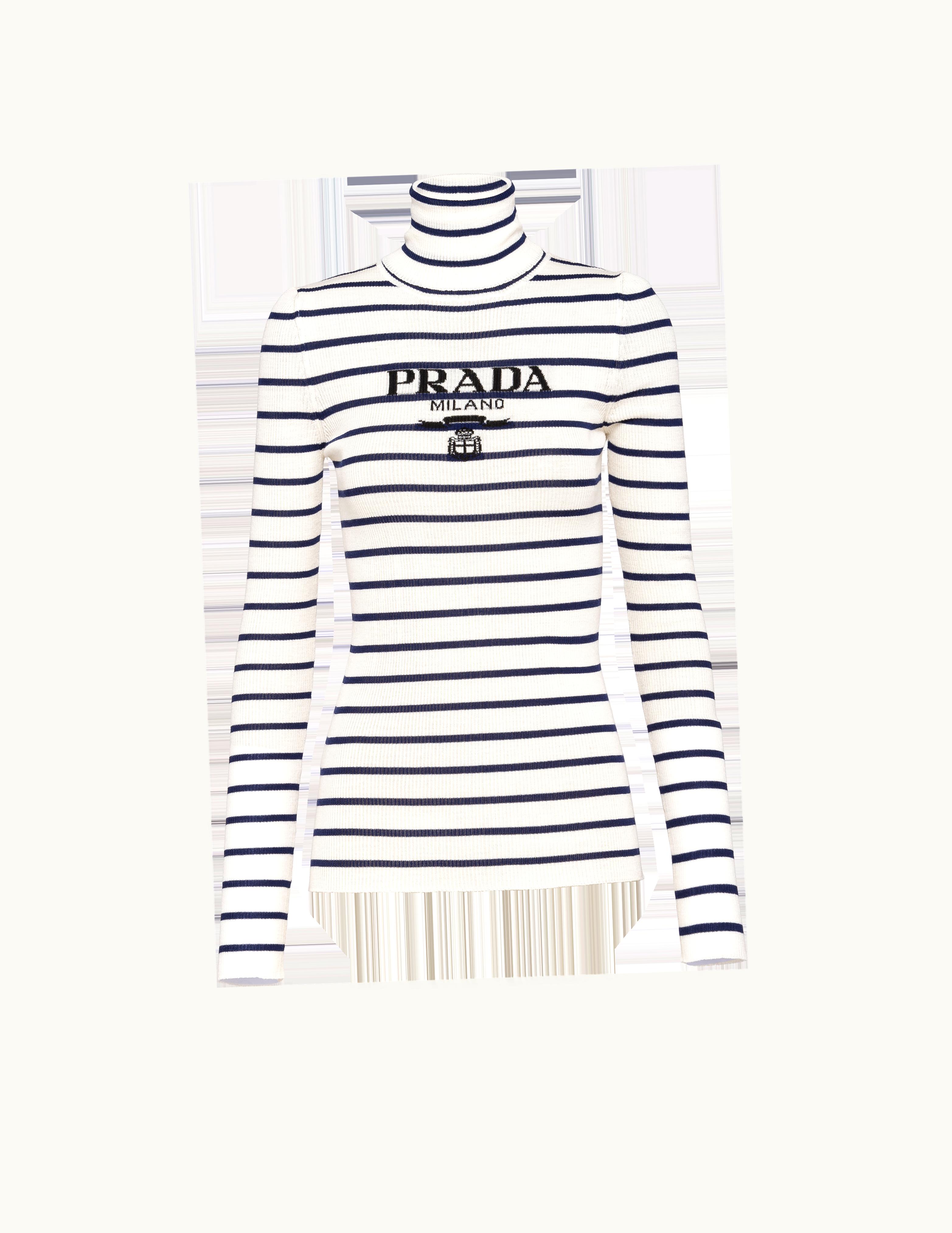 Prada Prada Ivory / Navy Blue Superfine Wool Turtleneck Sweater