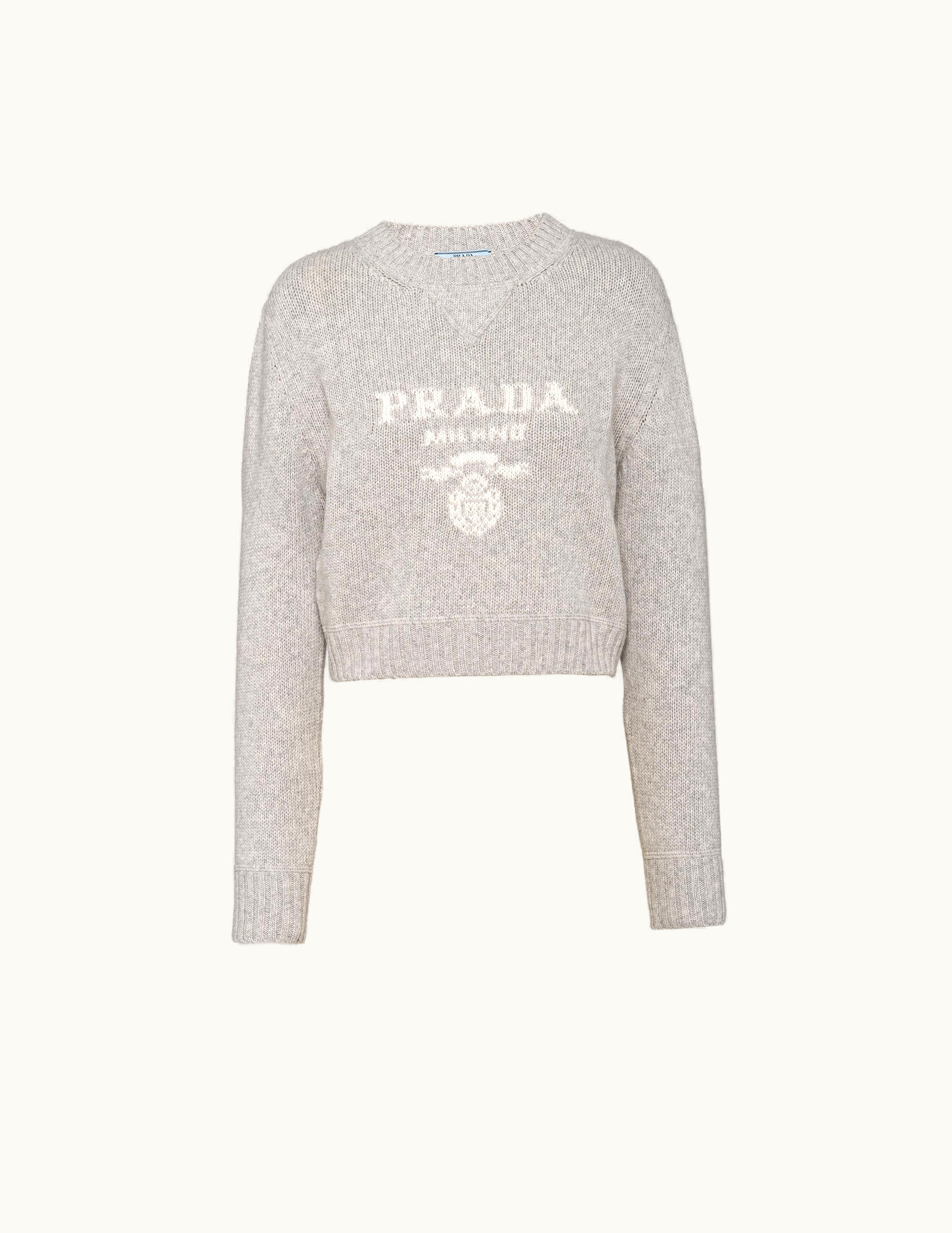 Prada Prada Marble Gray Wool And Cashmere Crew-neck Sweater