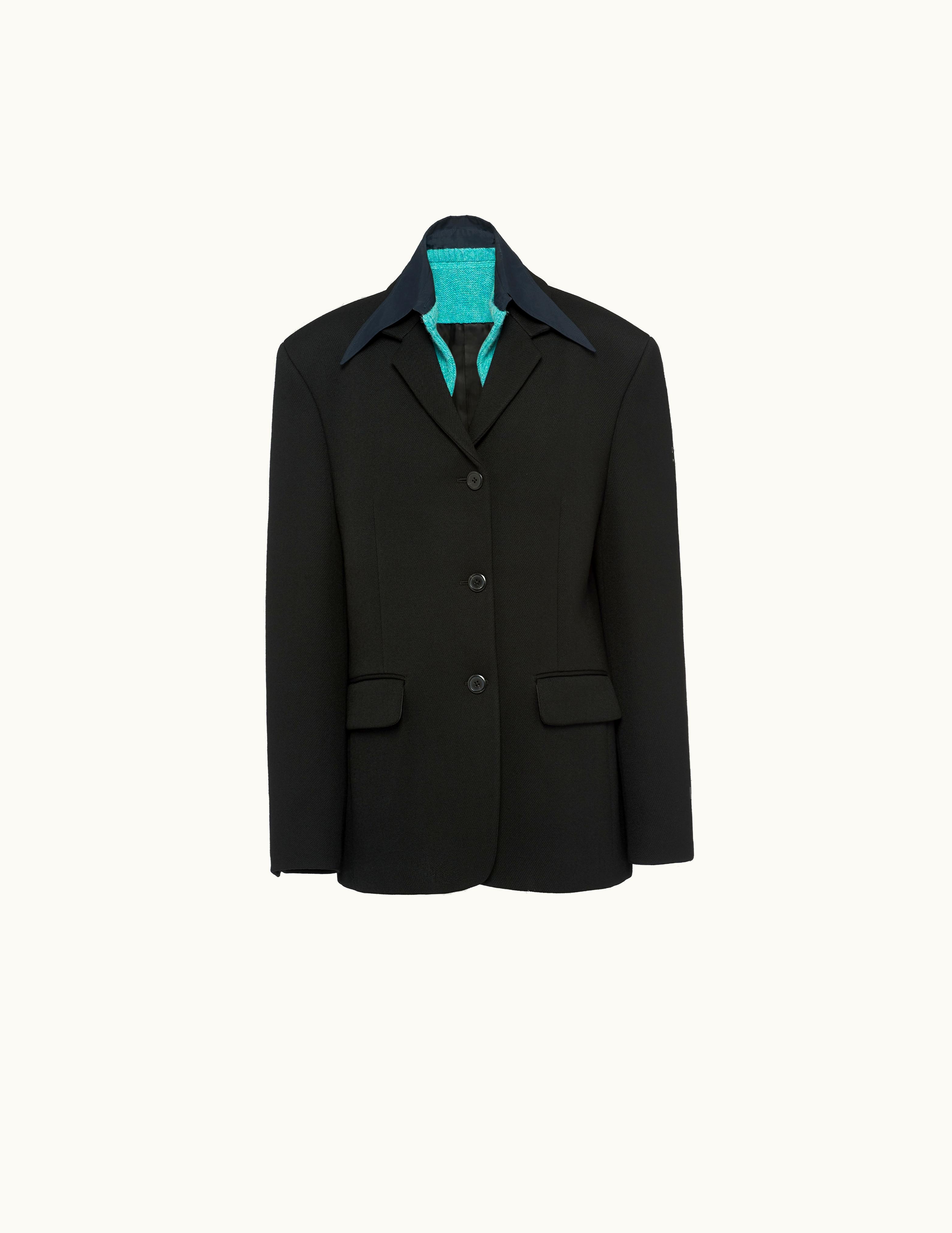 Prada Prada Black / Blue Single-breasted Gabardine Jacket With Collar