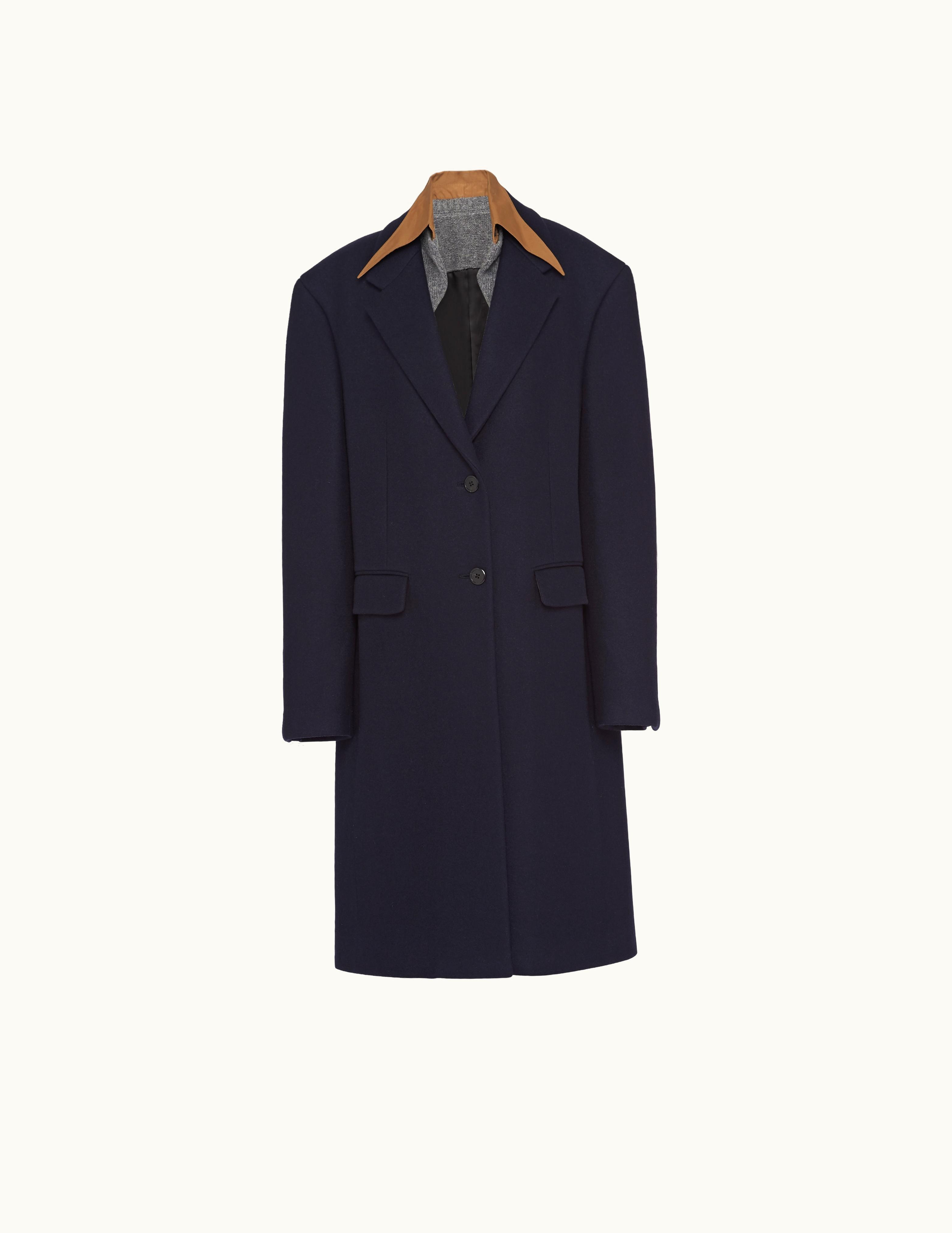 Prada Prada Blue / Cork Beige Single-breasted Cachemire And Wool Coat With Collar