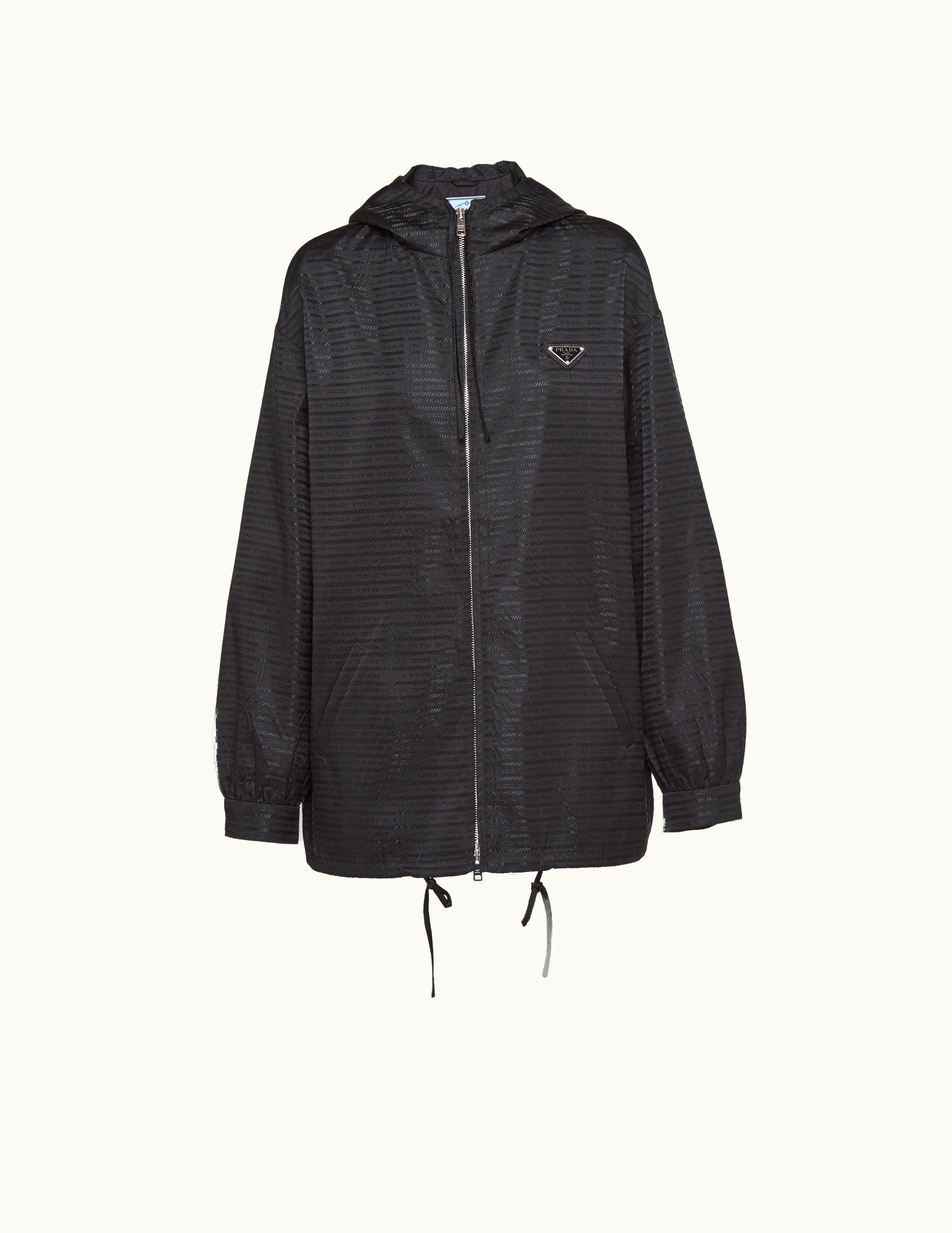 Prada Prada Black Re-nylon Hooded Blouson Jacket with Enameled Metal Triangle Logo