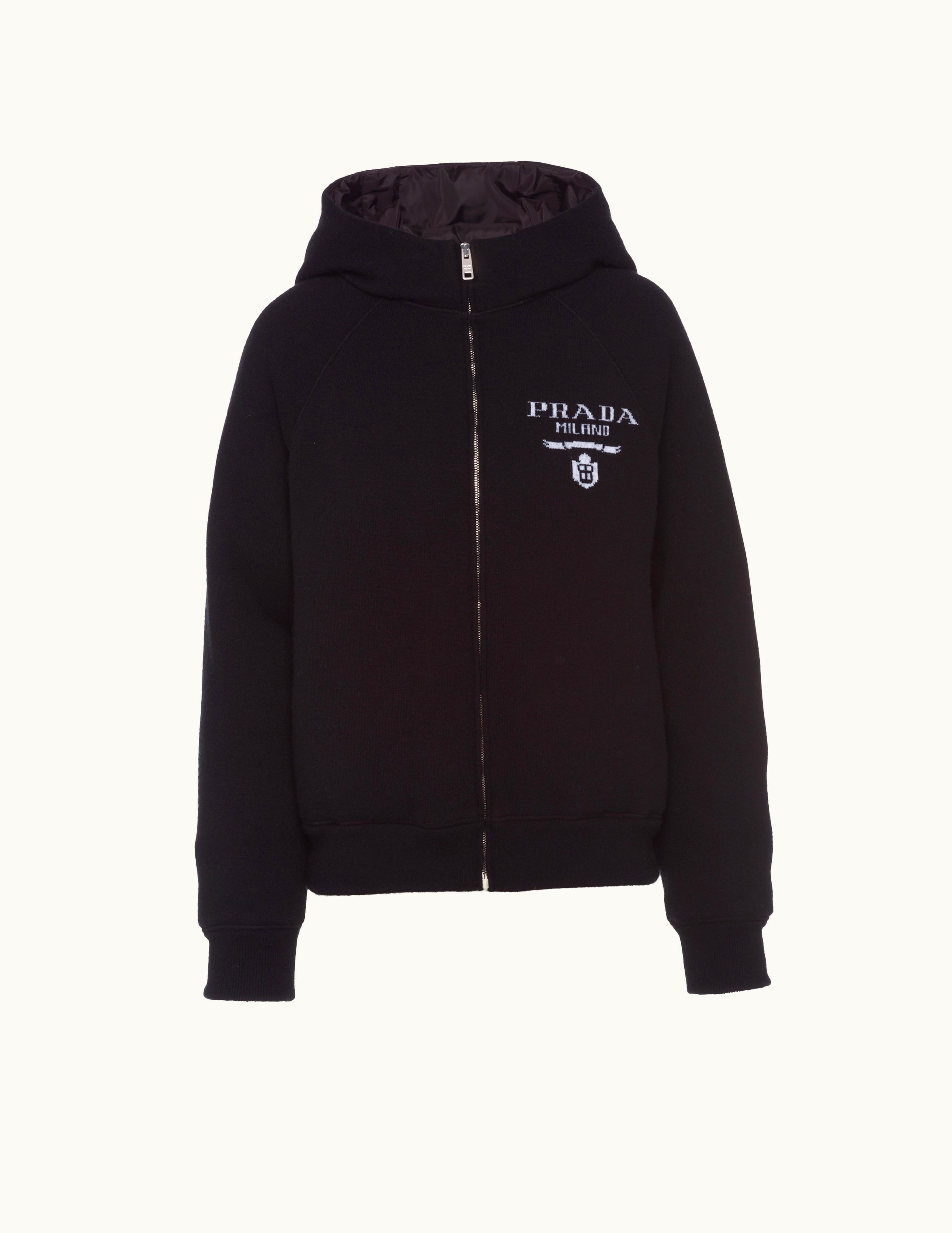 Prada Prada Intarsia Logo Oversized Cashmere Hoodie Black