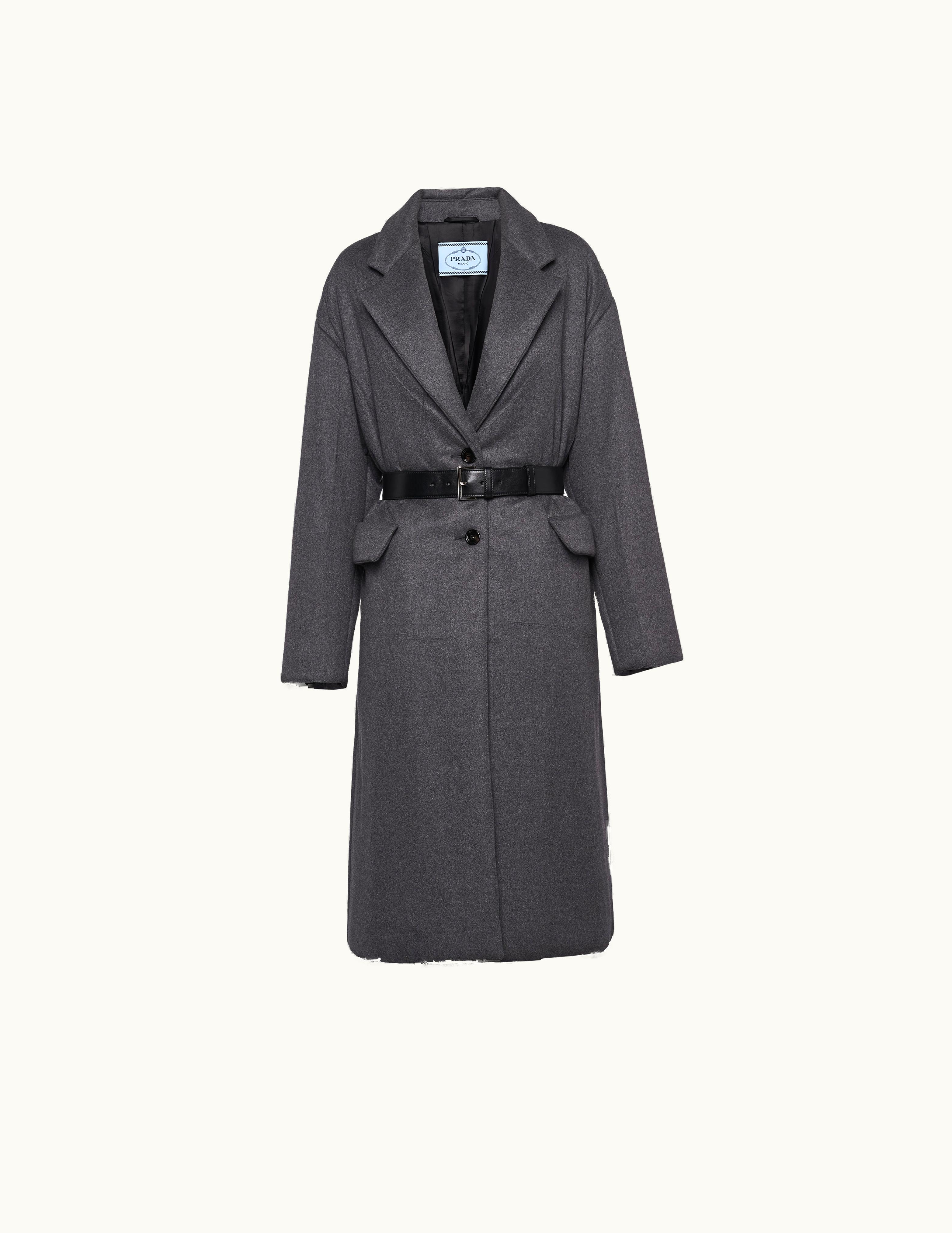 Prada Prada Slate Gray Single-breasted Belted Cashmere Coat