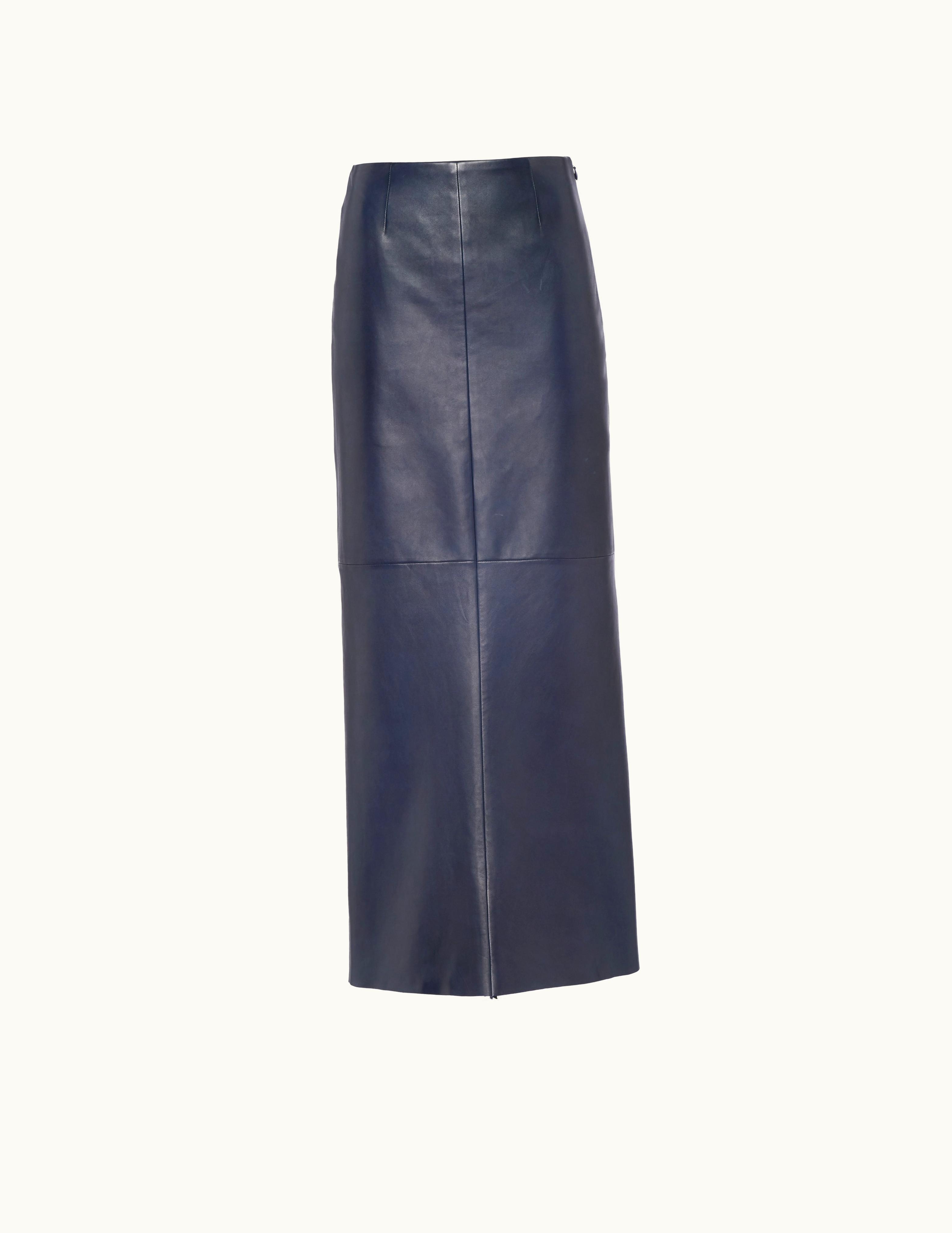 Prada Prada Baltic Blue Long Nappa Leather Skirt