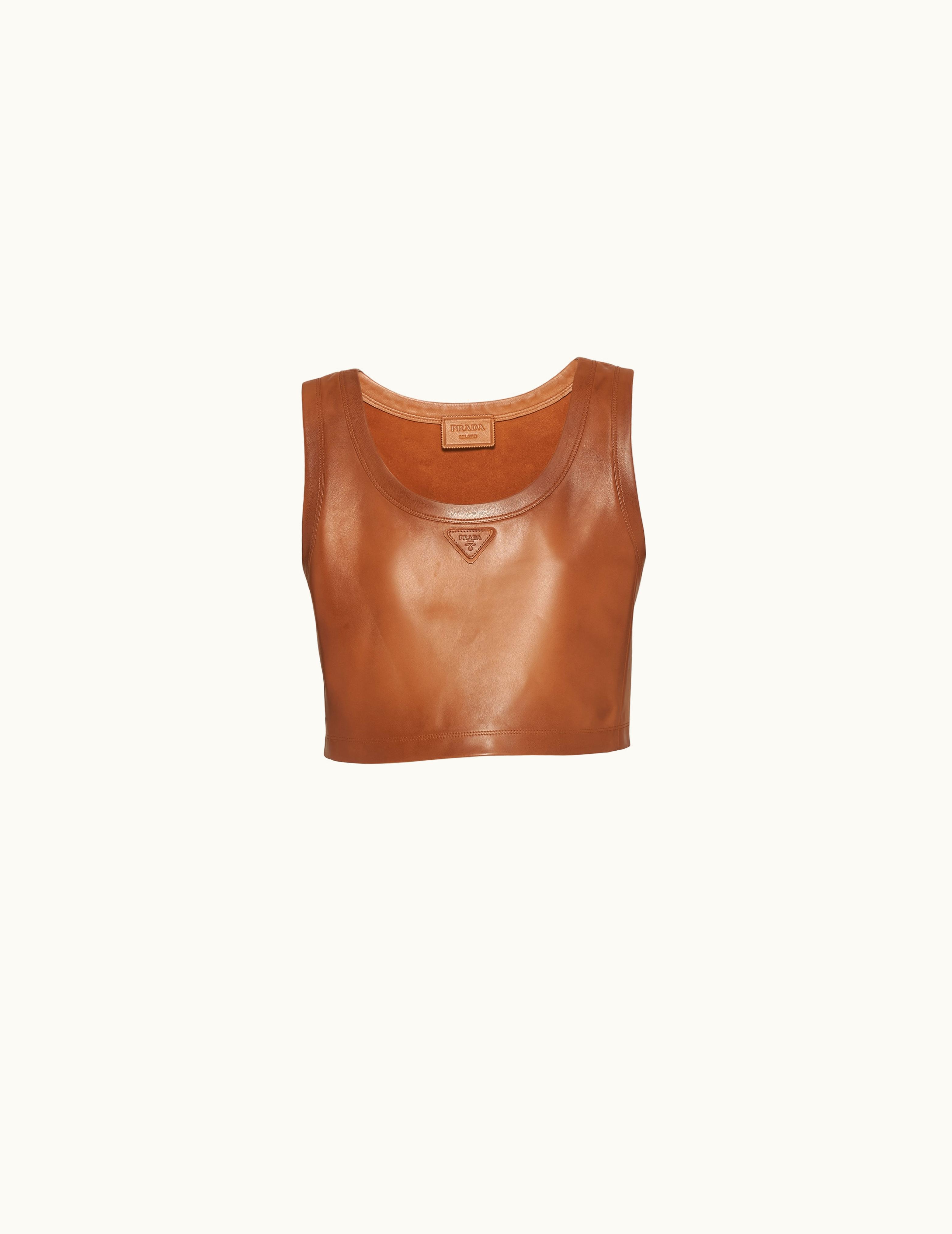 Prada Prada Caramel Nappa Leather Top - Classic Regular Fit Jacket Black