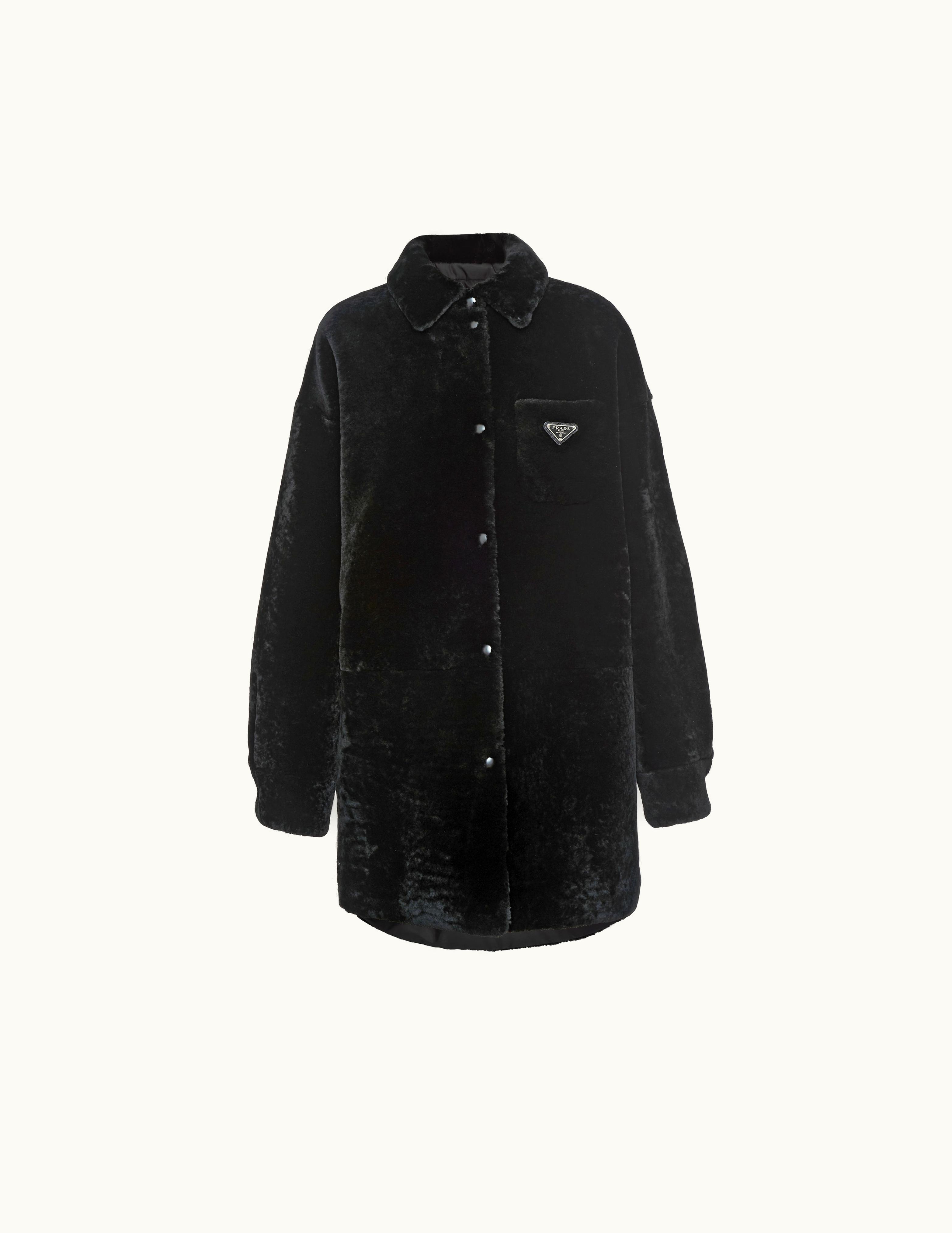 Prada Prada Black Reversible Gabardine And Shearling Coat
