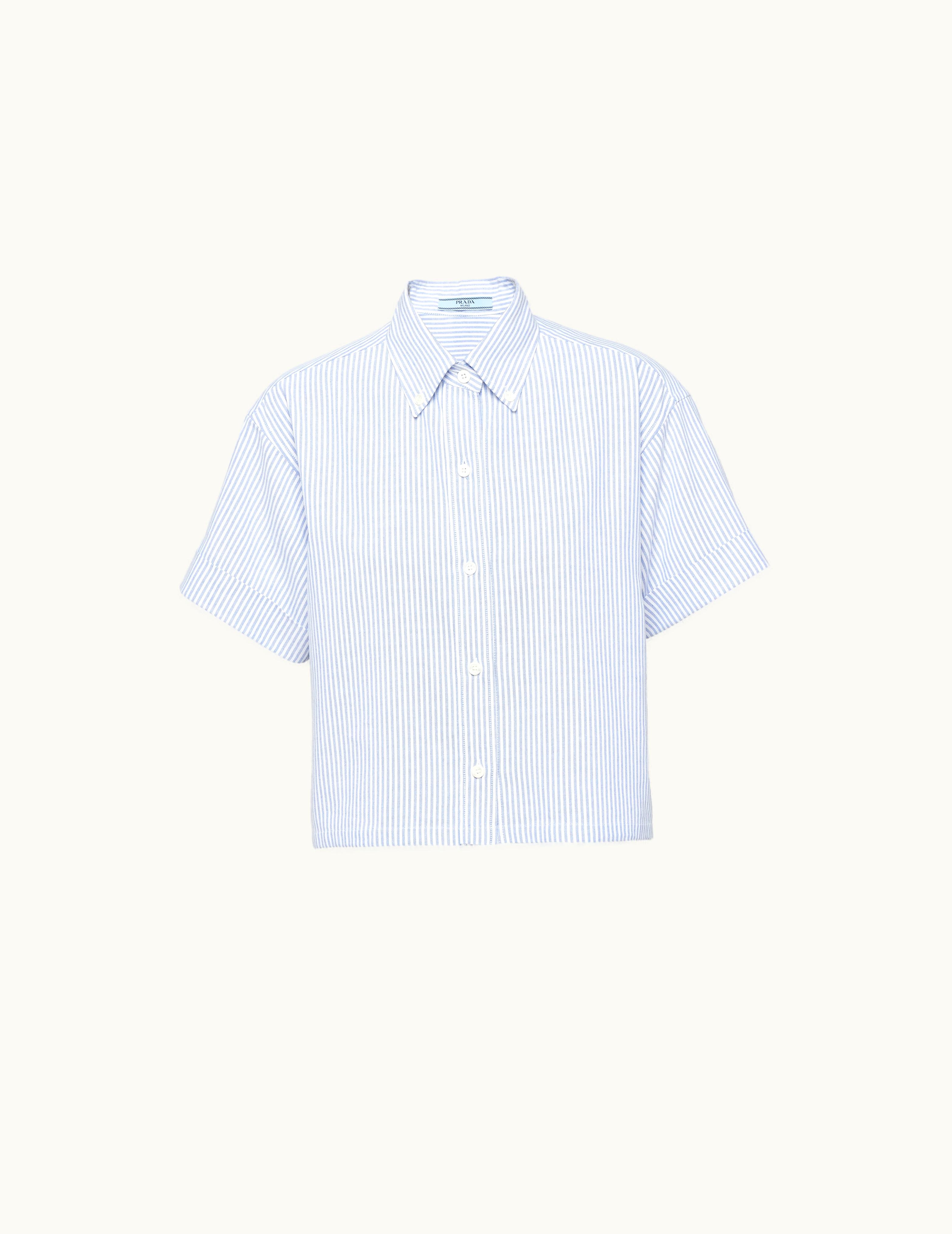 Prada Prada White / Bright Blue Short-sleeved Oxford Cotton Shirt