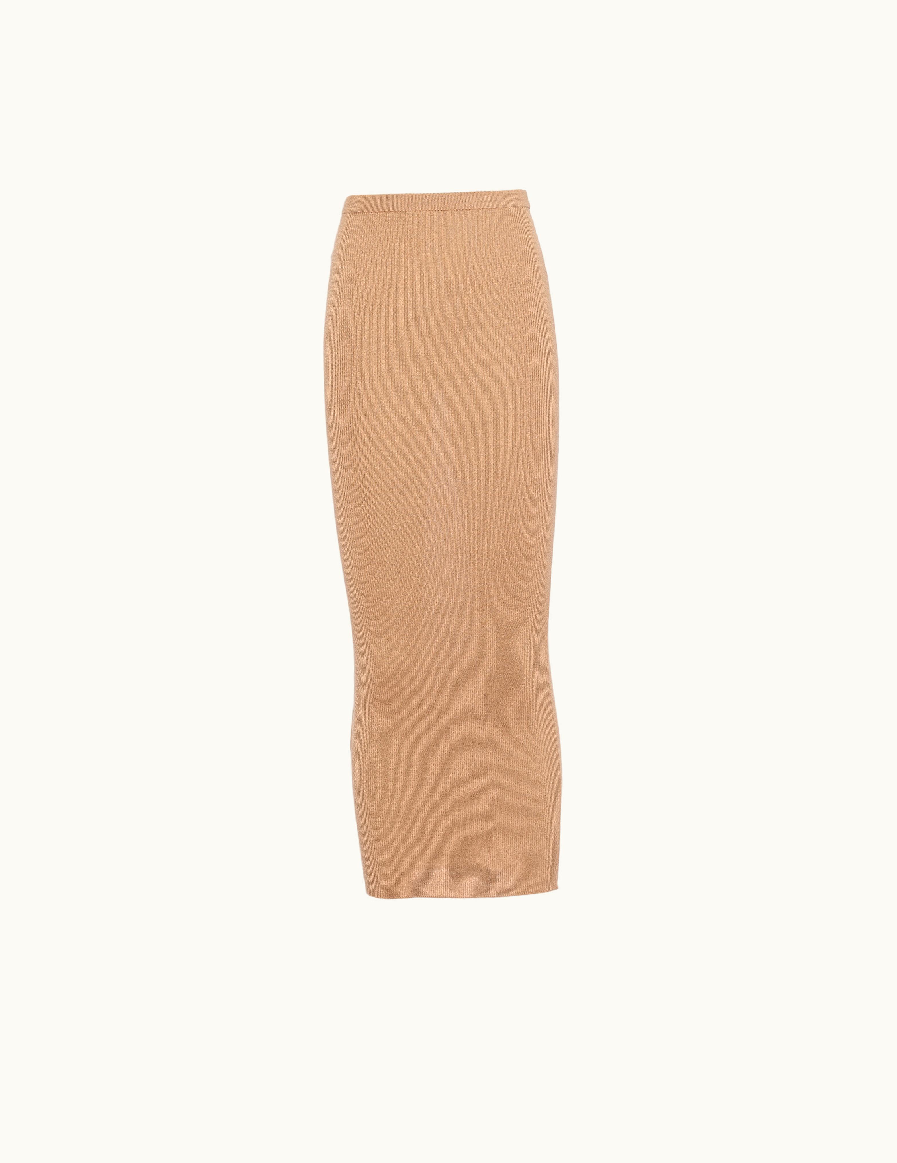 Prada Prada Camel Brown Long Silk Knit Skirt