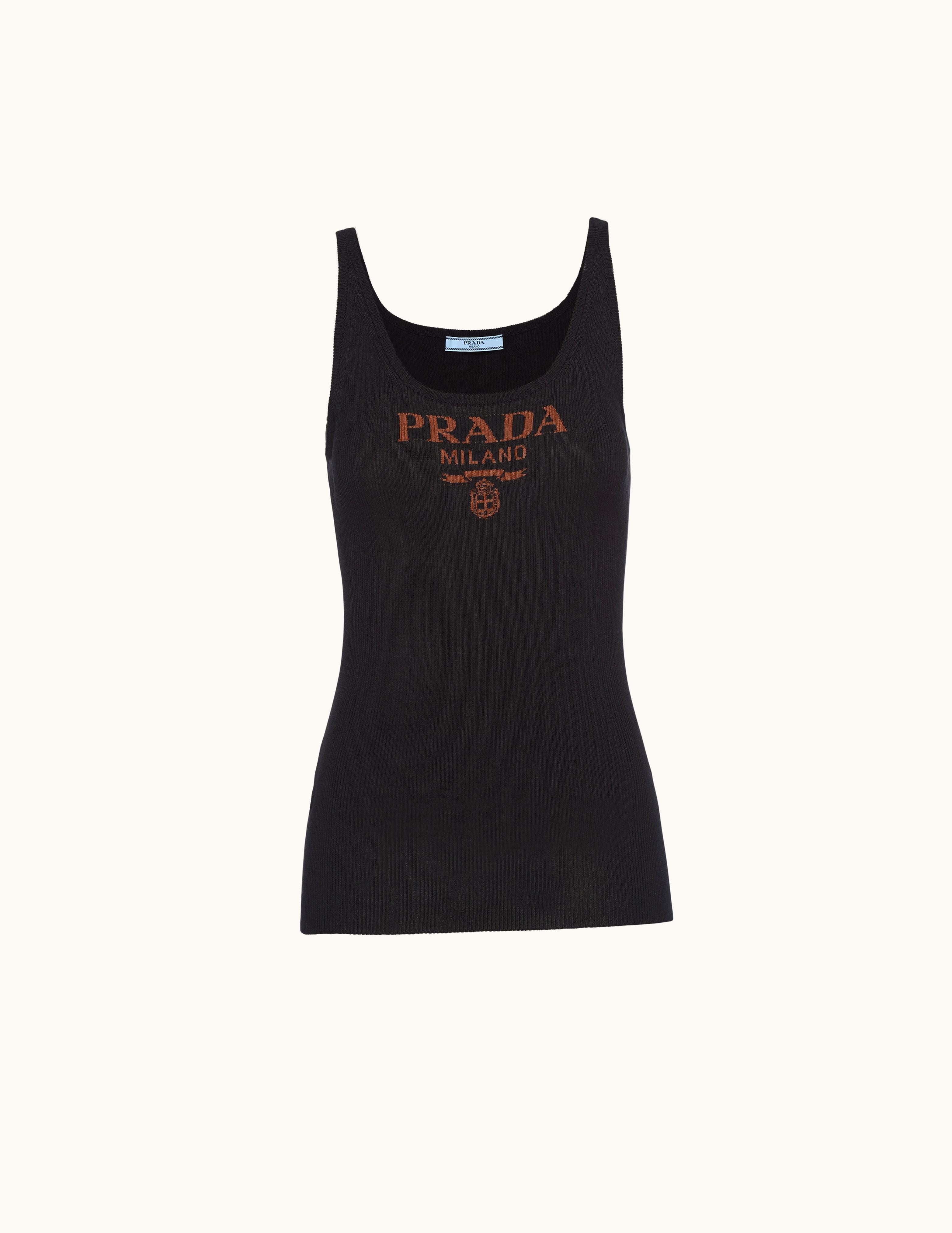 Prada Prada Black Silk Tank Top With Logo