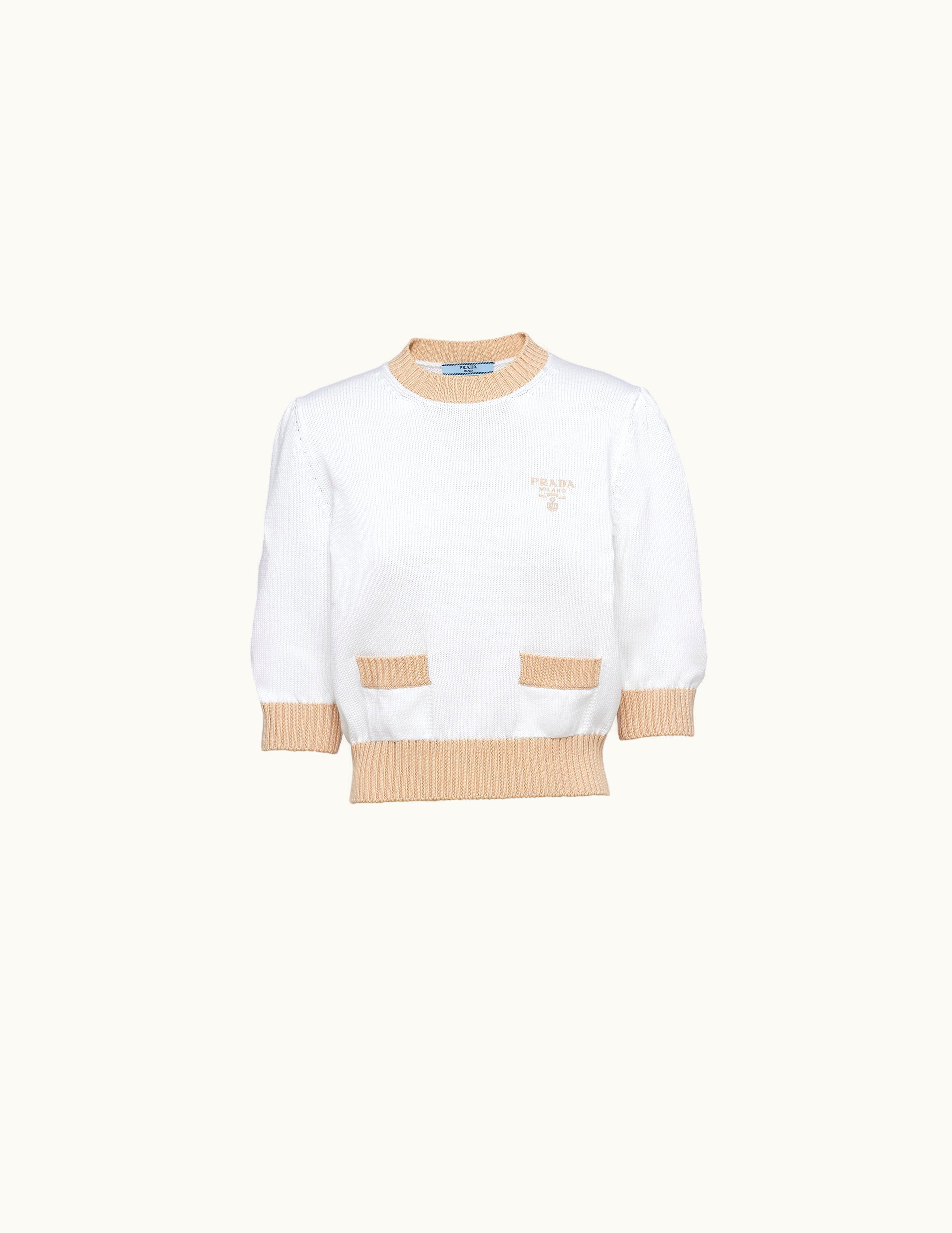 Prada Prada Desert / White Cotton Crew-neck Sweater
