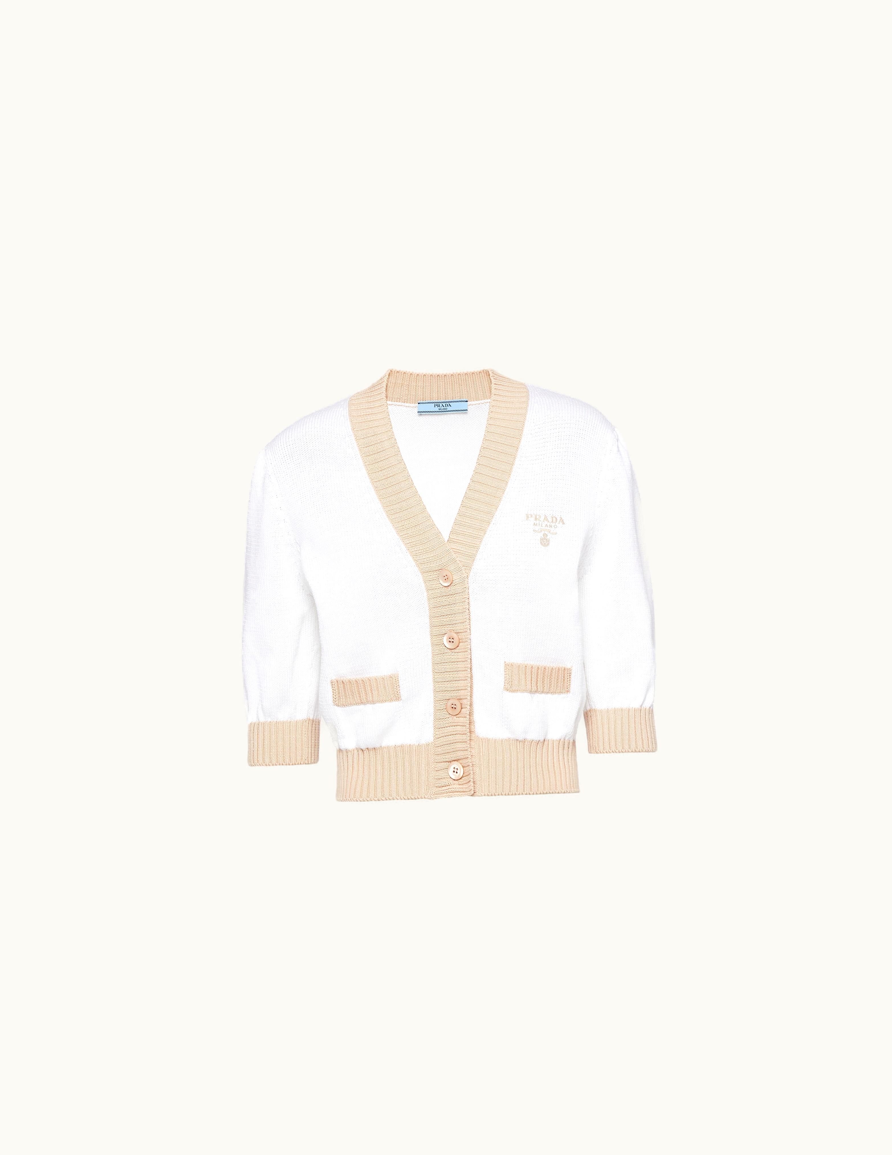 Prada Prada Desert / White Cropped Cotton Cardigan