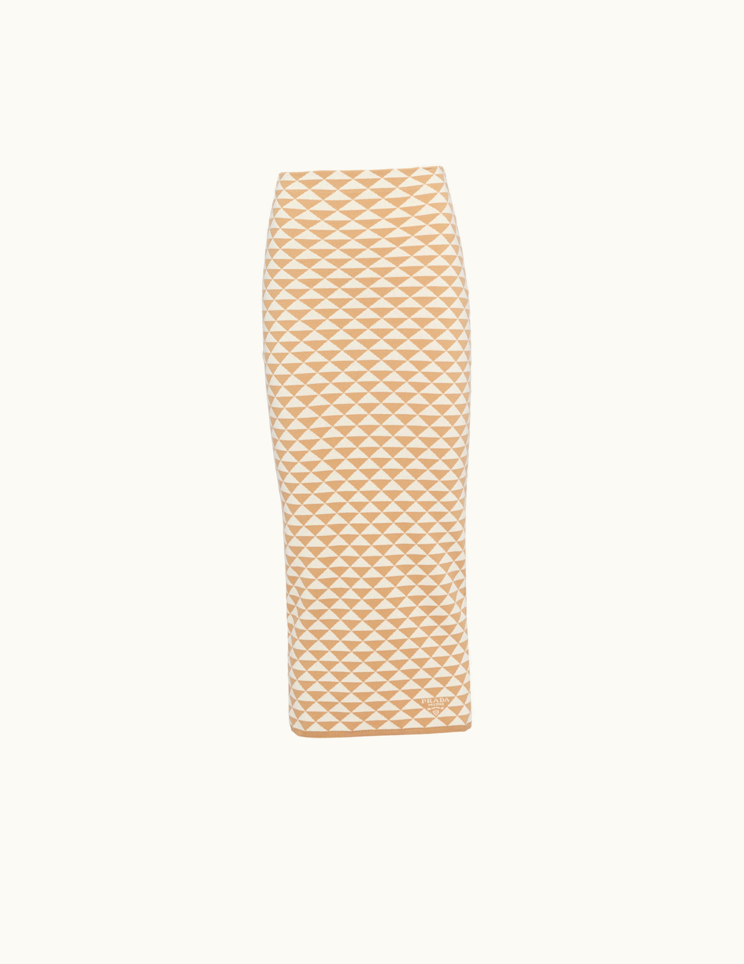 Prada Prada Beige / Ivory Jacquard Cotton Knit Skirt