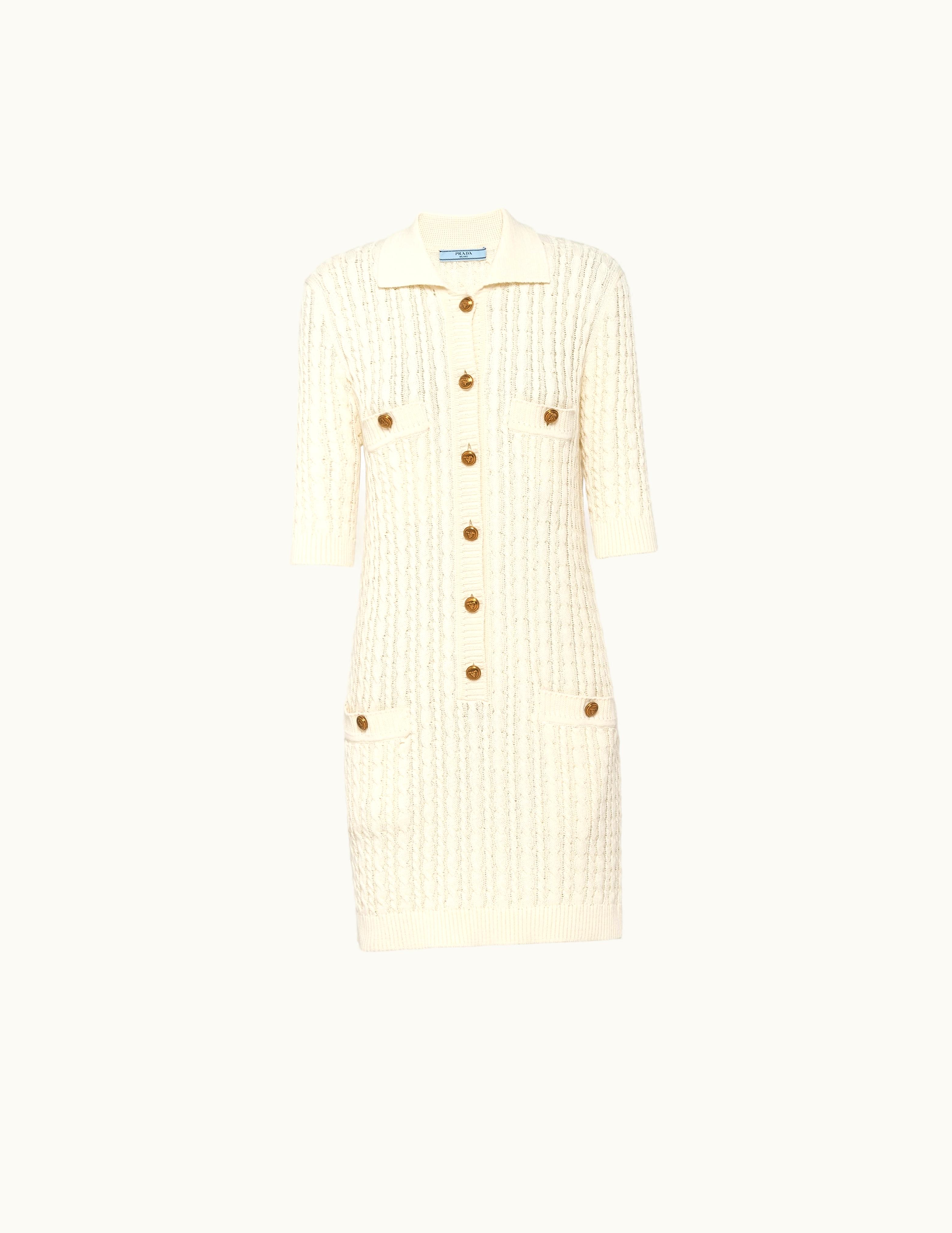 Prada Prada Ivory Cable-knit Cotton Cardigan