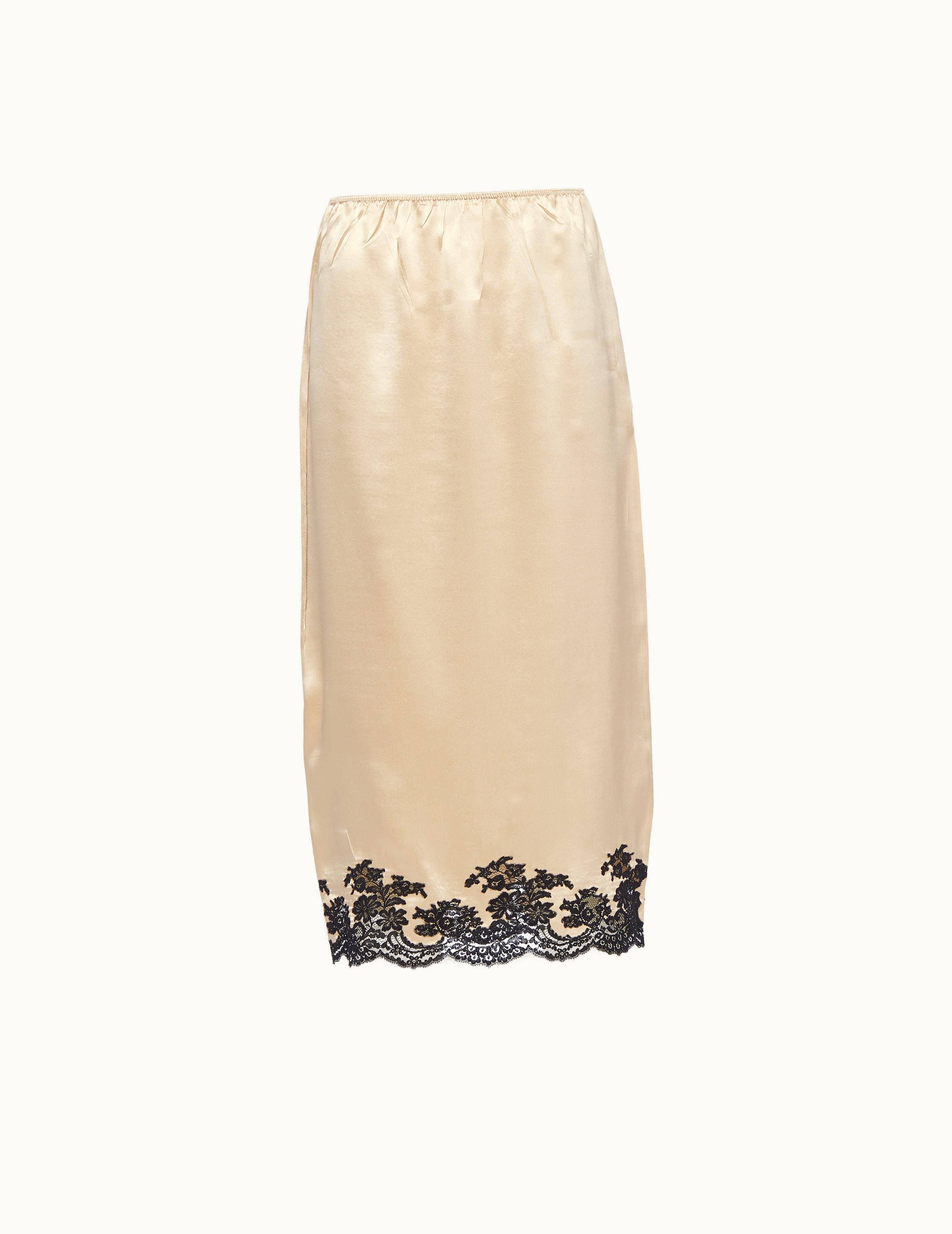 Prada Prada Desert Beige Satin Crepe And Lace Midi-skirt
