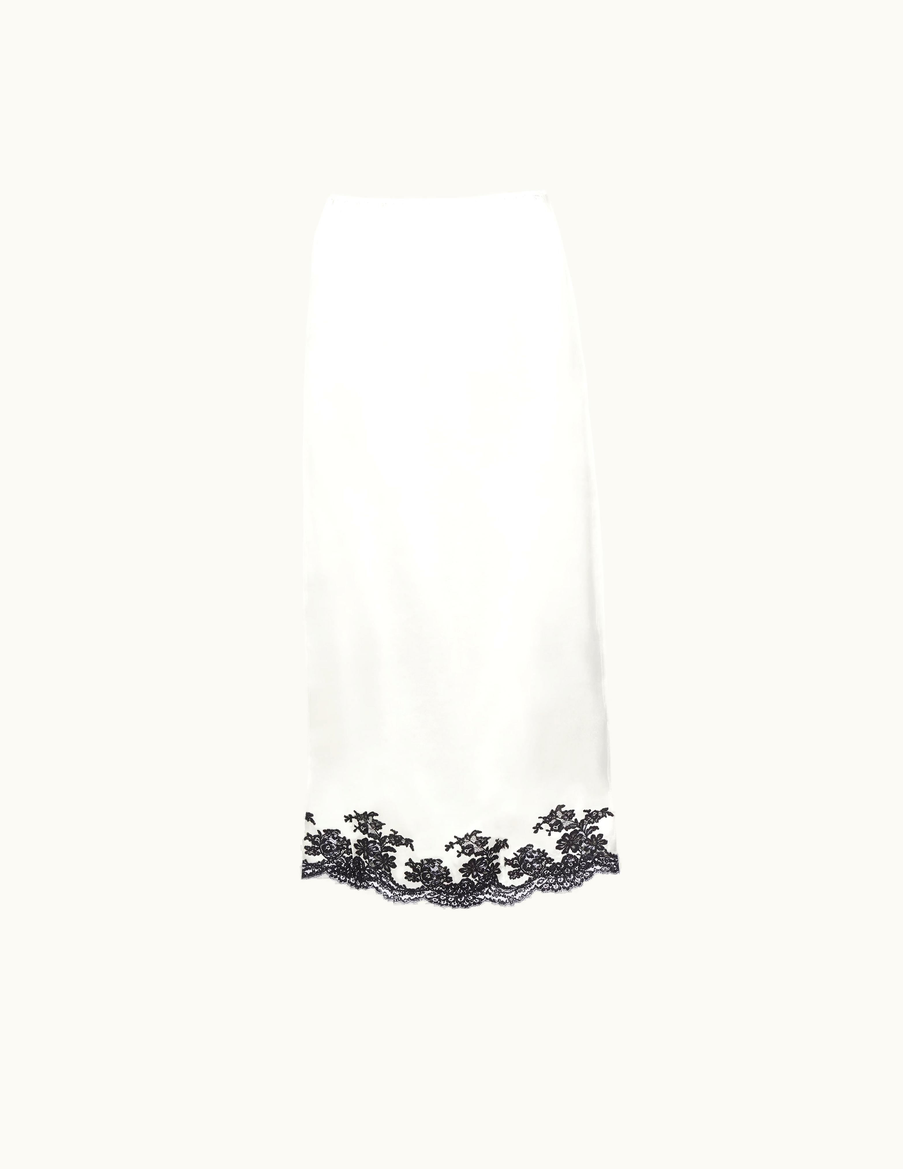 Prada Prada Ivory Satin Crepe And Lace Midi-skirt
