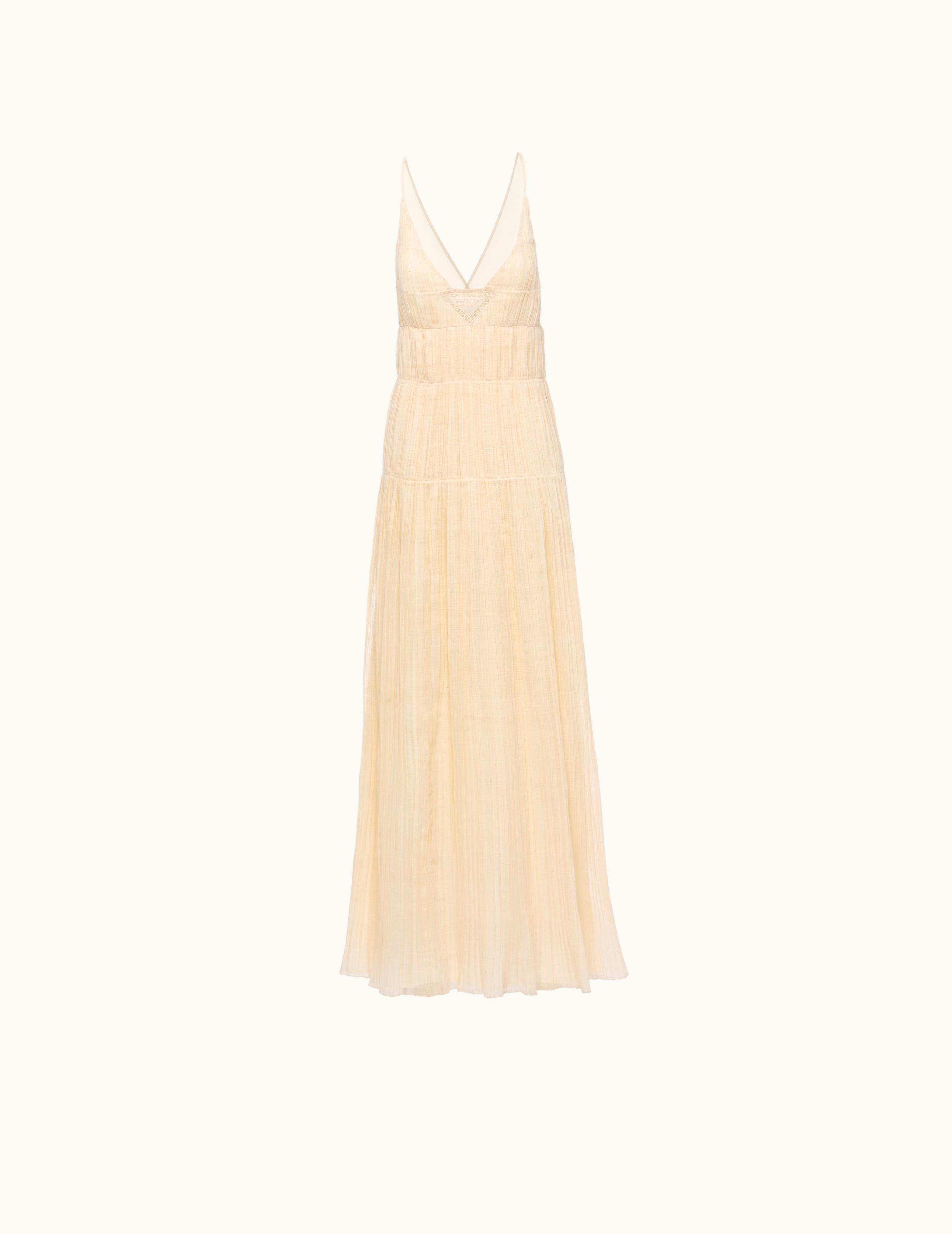 Prada Prada Ivory Long Pleated Voile Dress