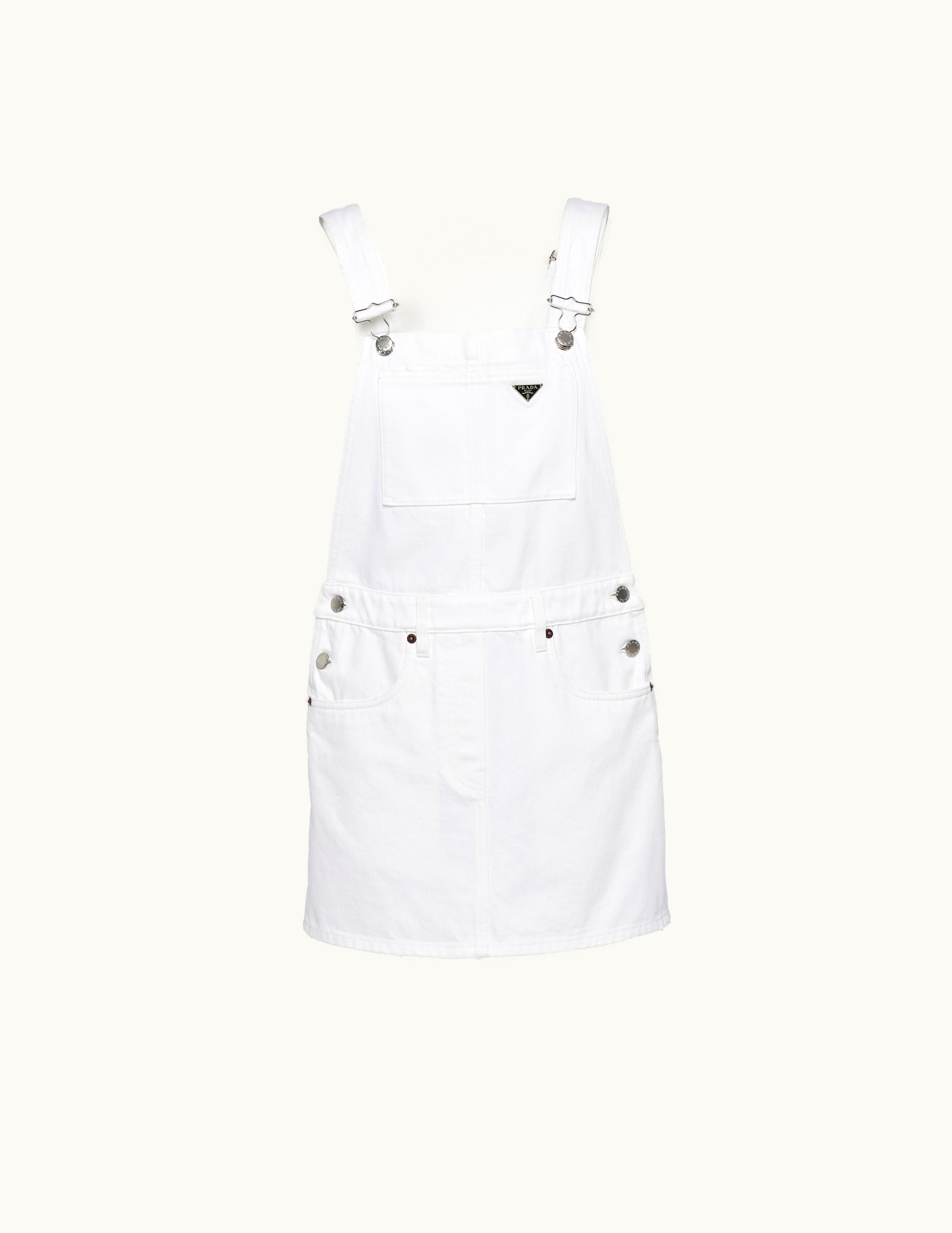 Prada Prada White Bull Denim Bib Mini-dress