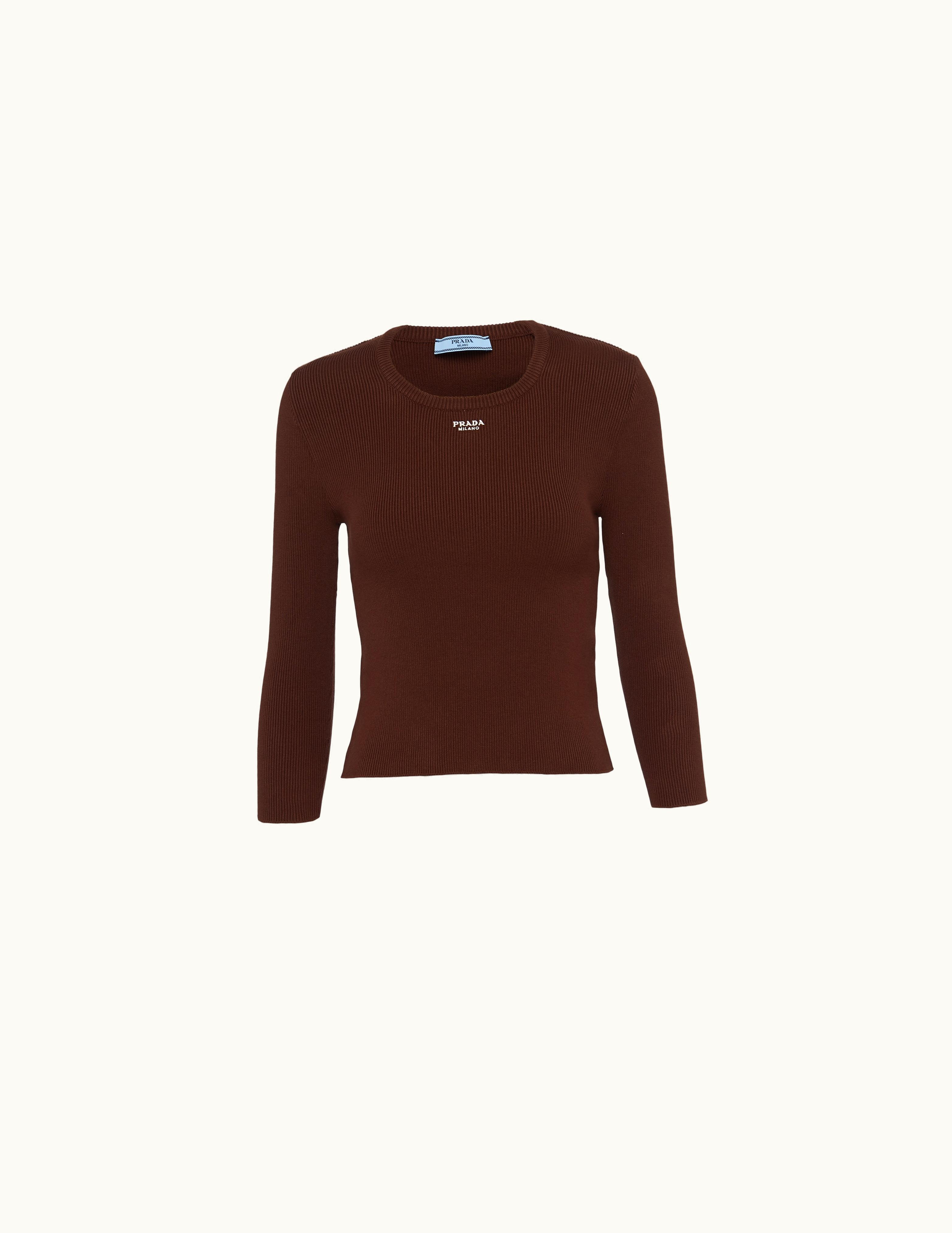 Prada Prada Cocoa Brown Cotton Sweater With Embroidered Logo