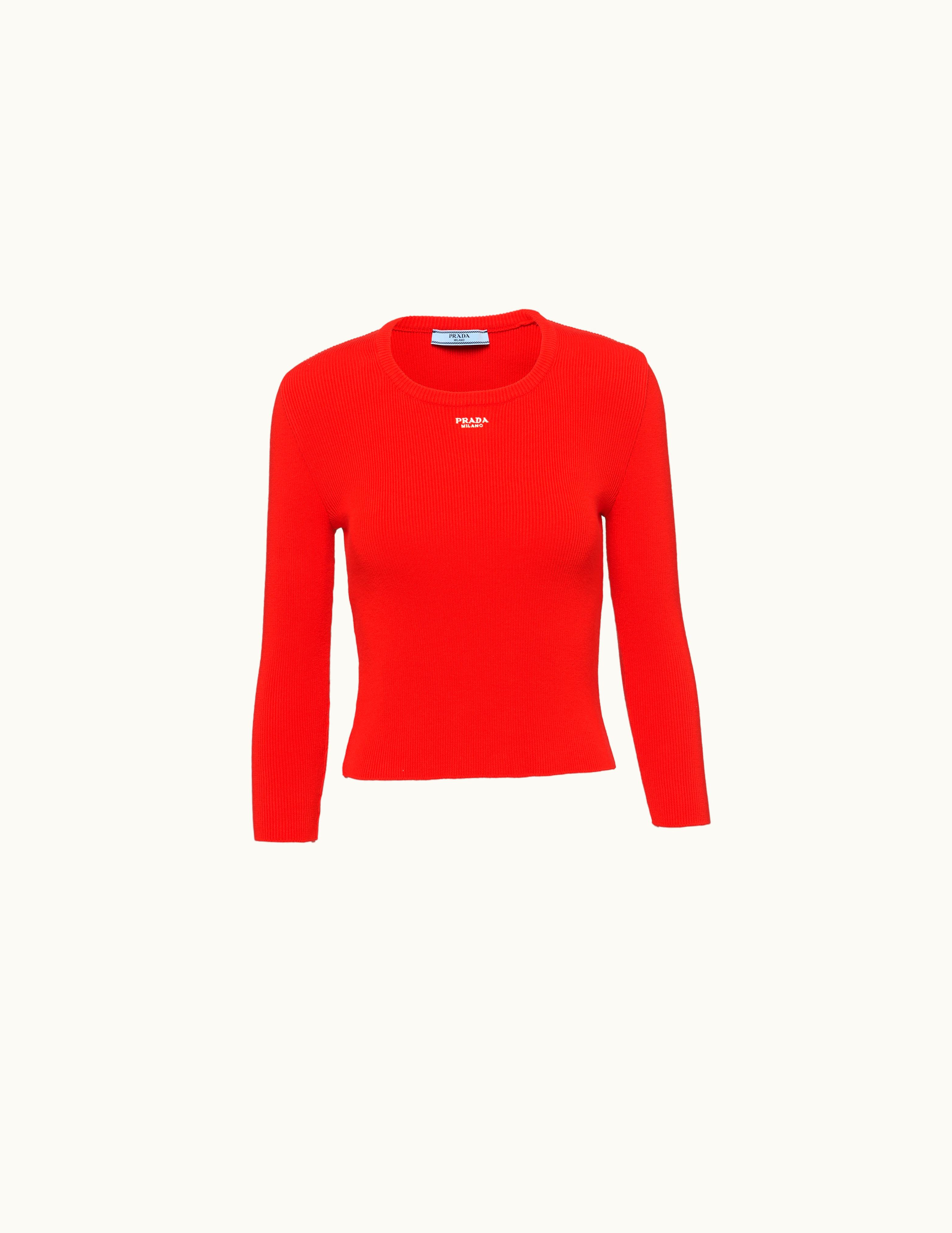 Prada Prada Lacquer Red Cotton Sweater With Embroidered Logo