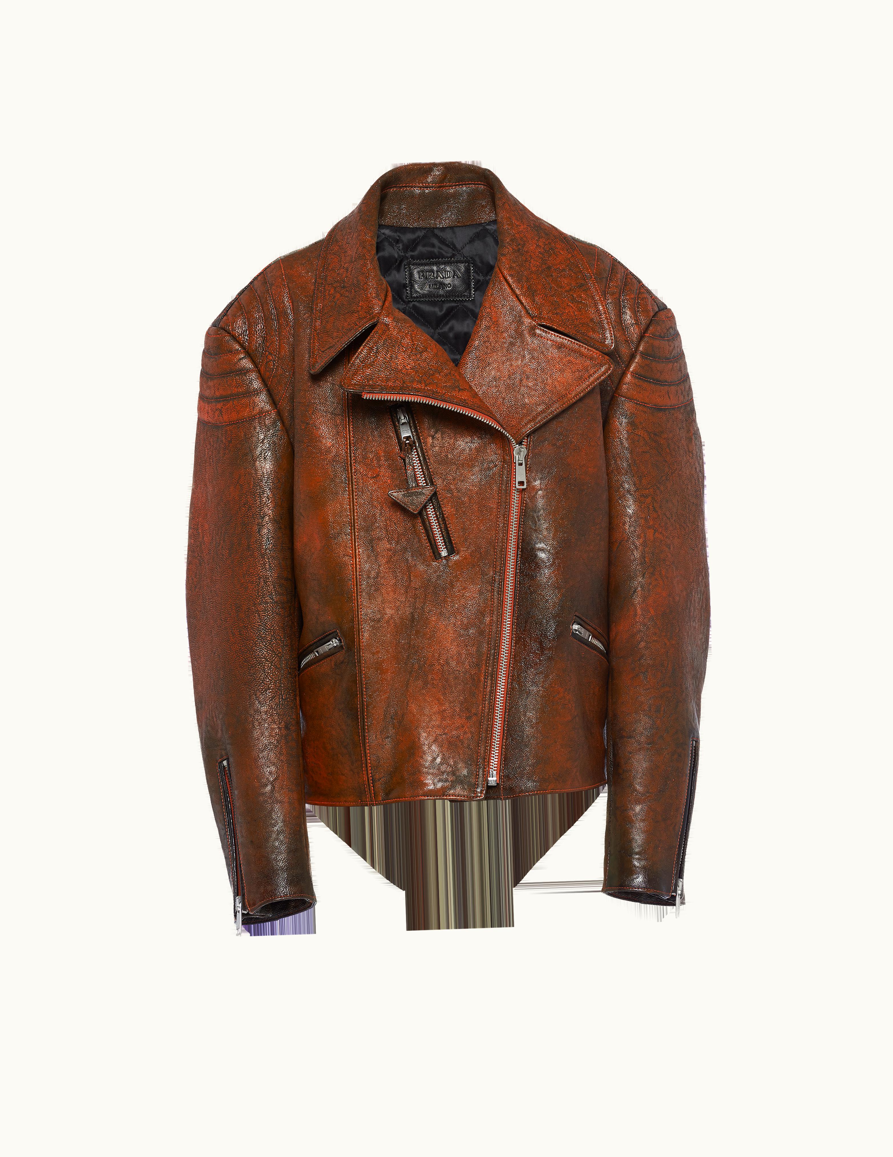 Prada Prada Papaya Leather Biker Jacket