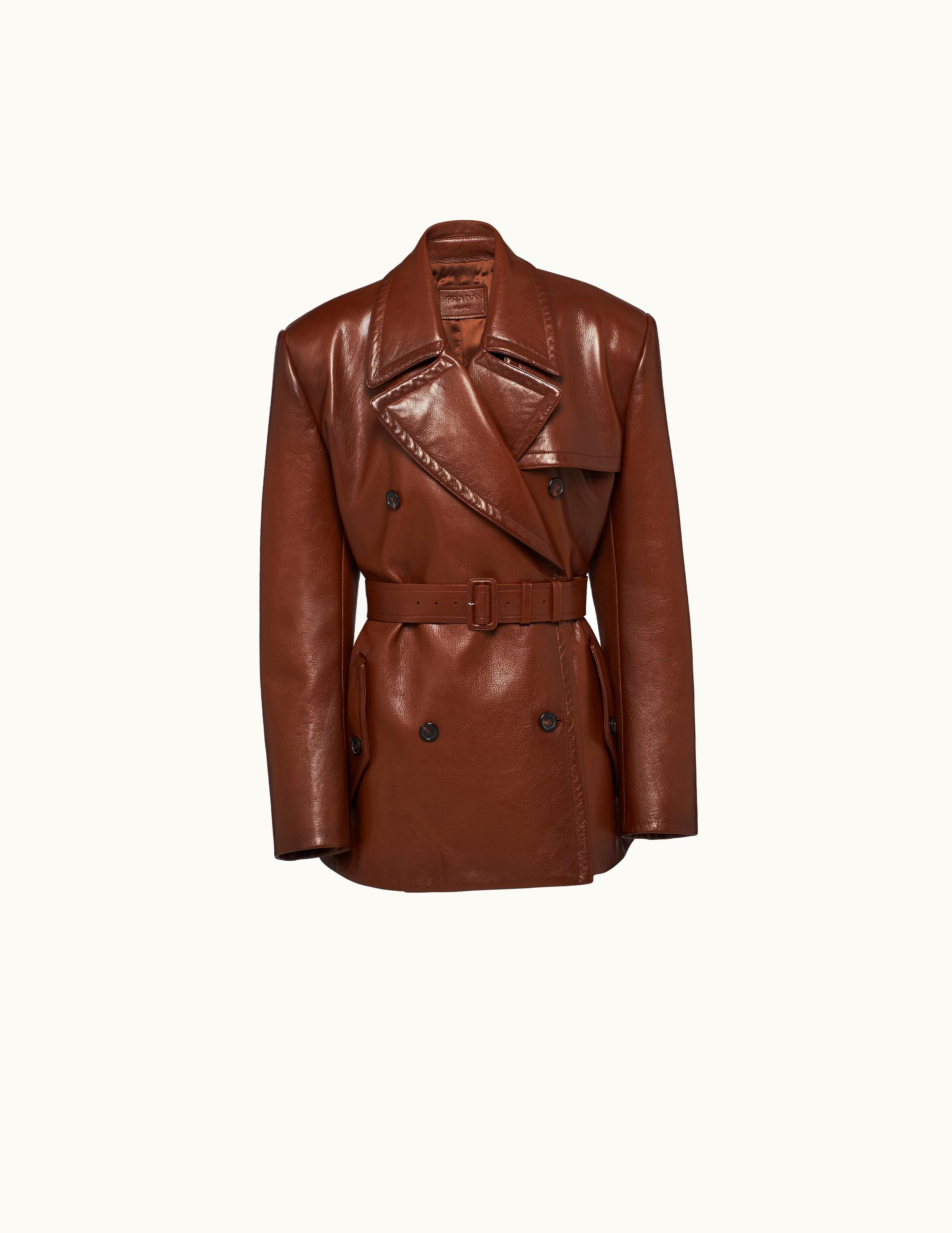 Prada Prada Tobacco Double-breasted Leather Jacket