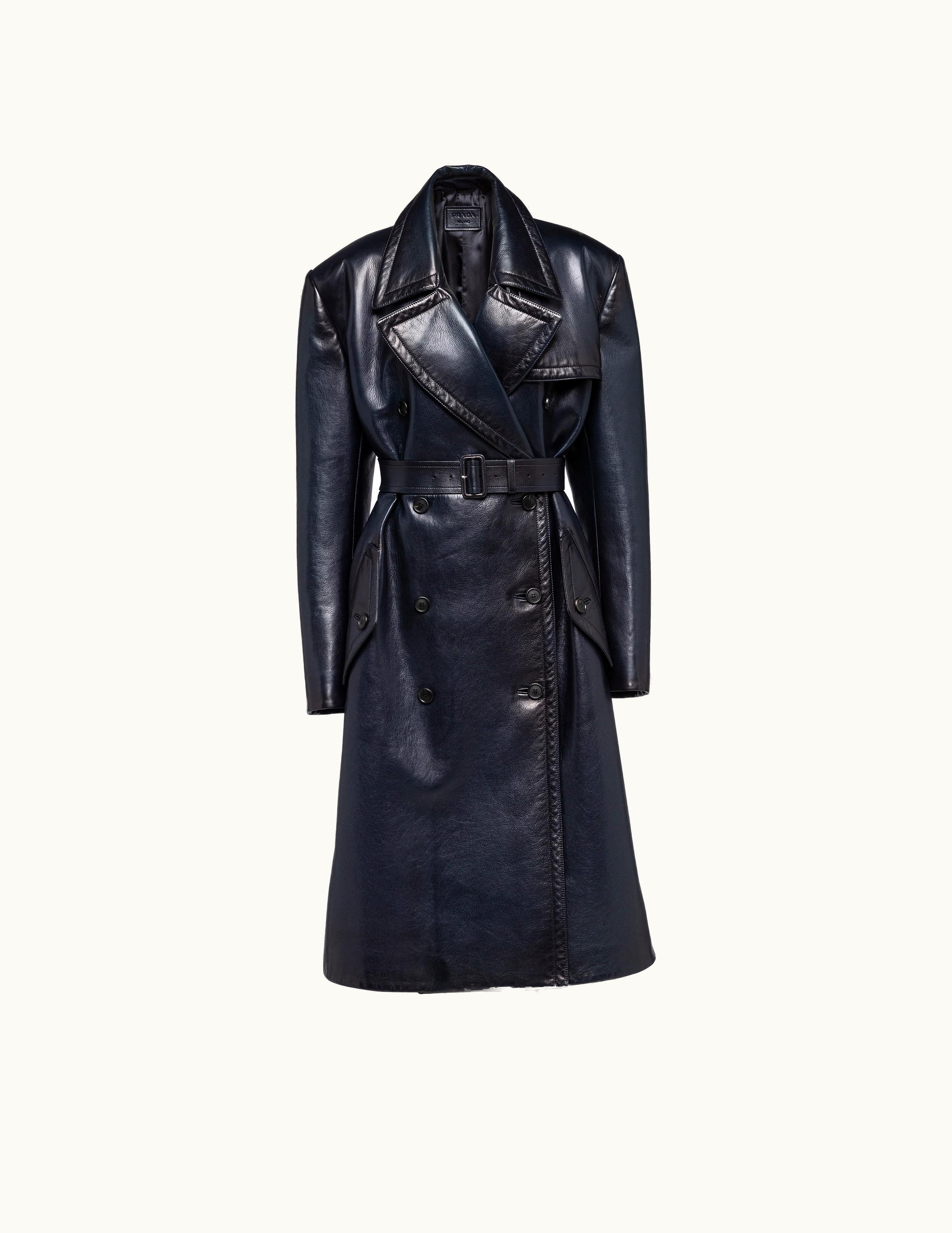 Prada Prada Navy Double-breasted Leather Trench Coat