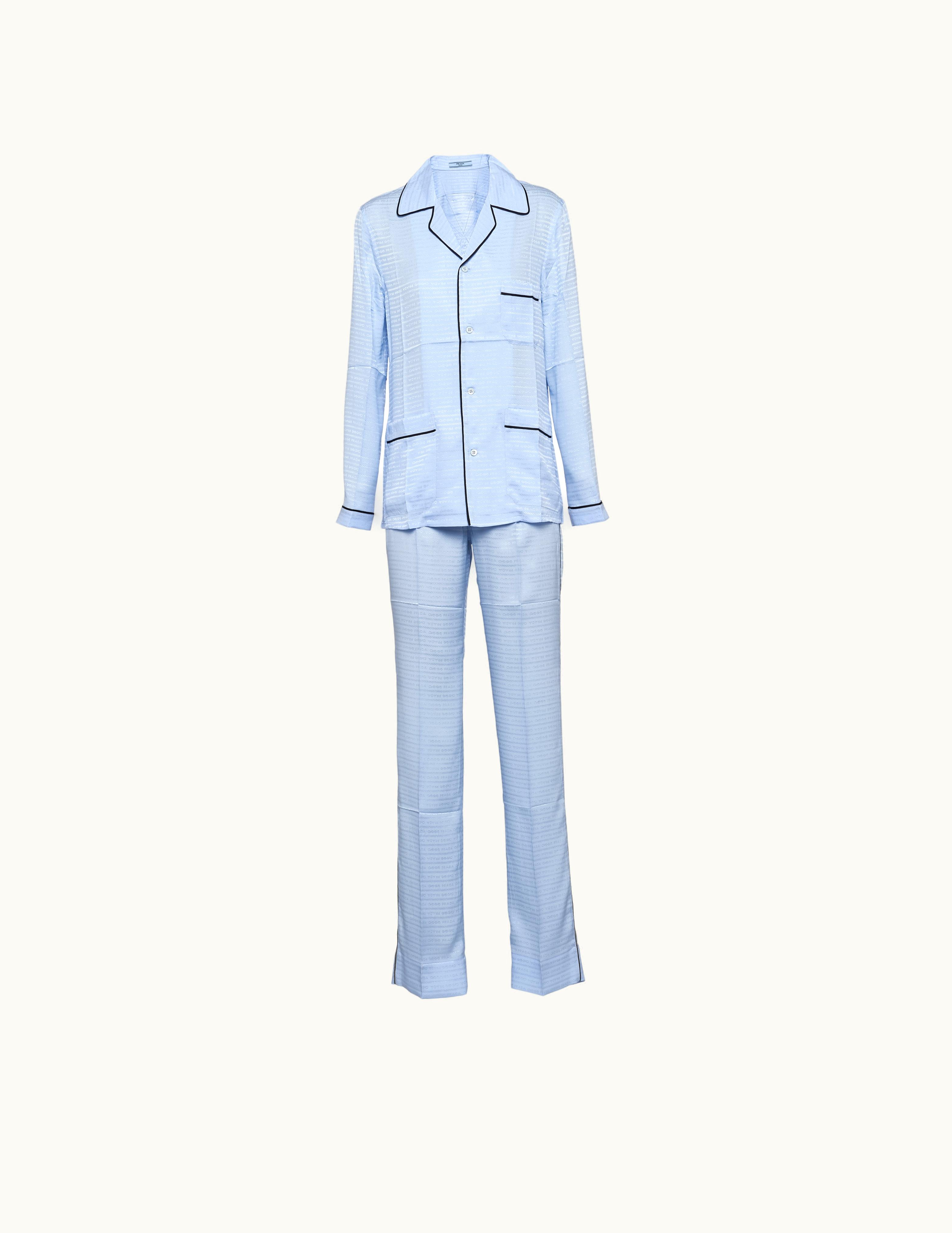 Prada Prada Light Blue Jacquard Crêpe De Chine Pajamas
