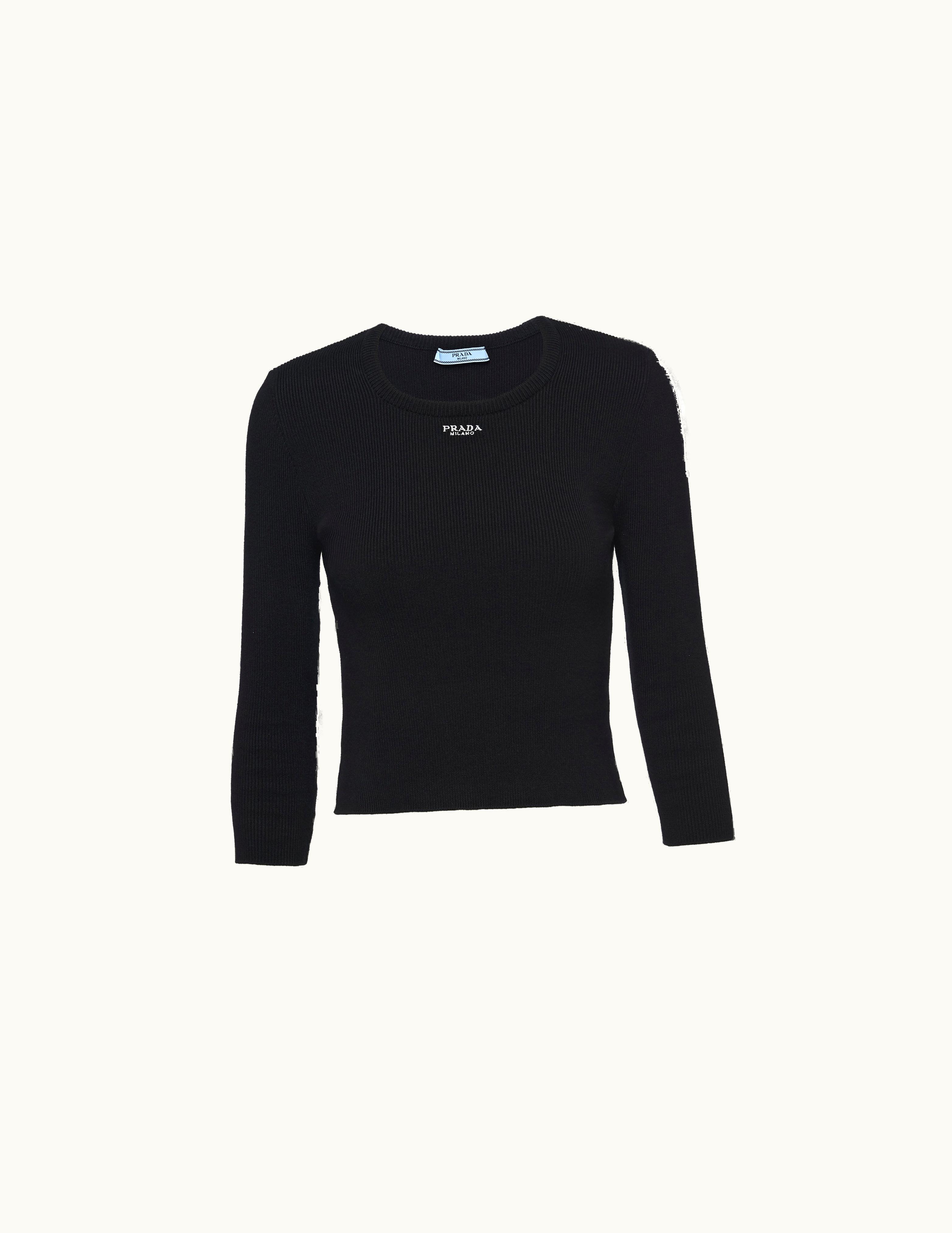 Prada Prada Black Cotton Sweater With Embroidered Logo