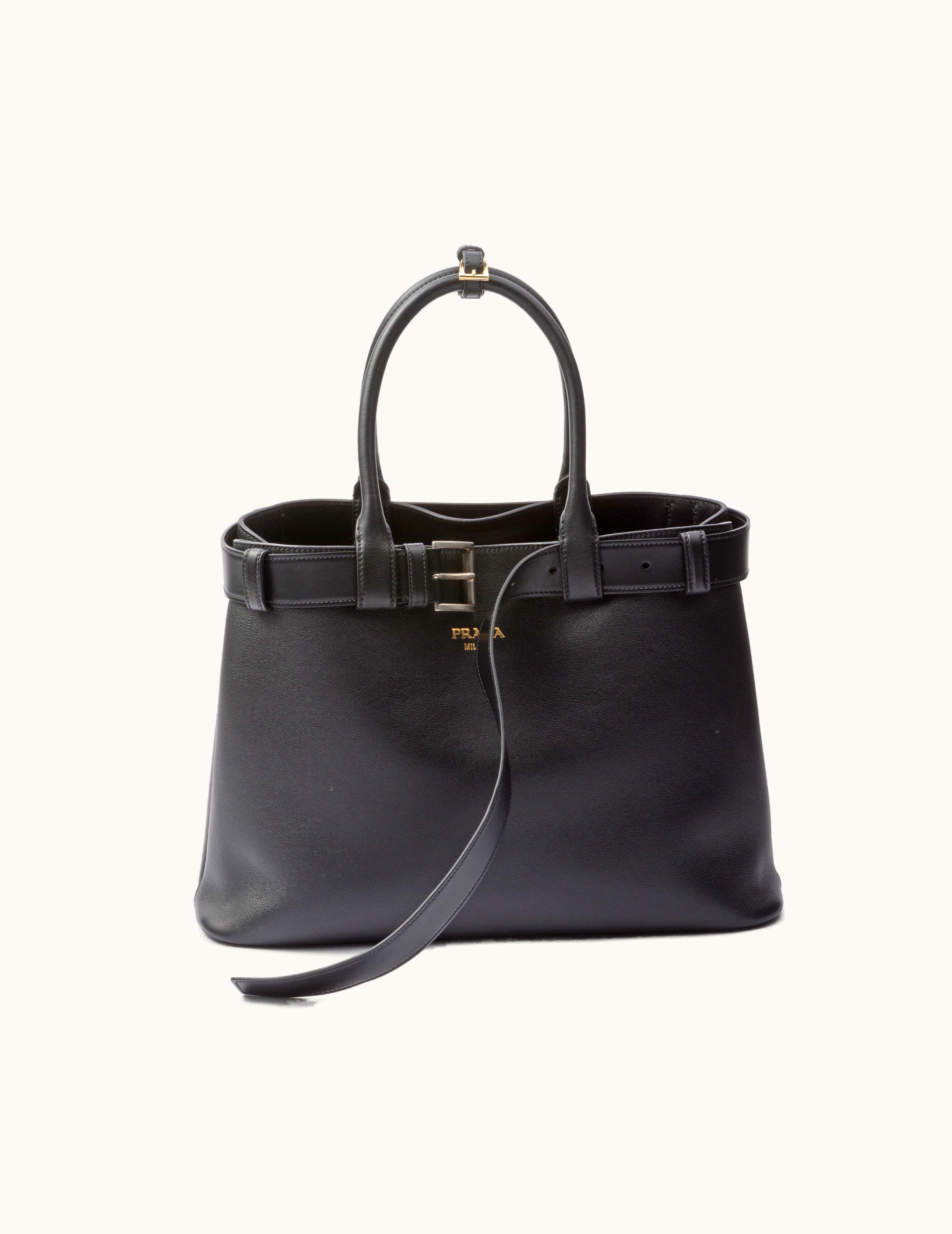 Prada Black Prada Buckle Large Leather Handbag With Belt