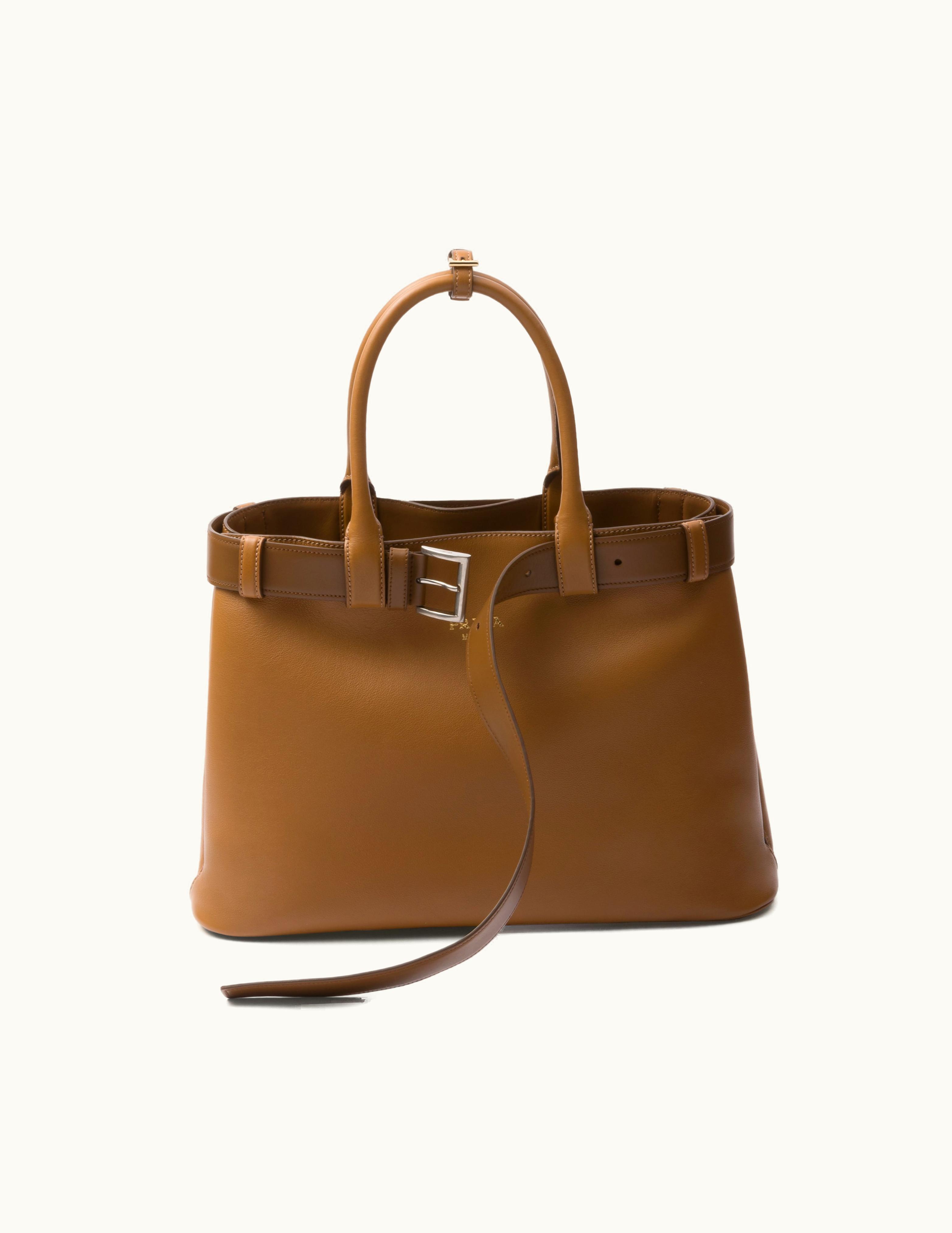 Prada Caramel Prada Buckle Large Leather Handbag With Belt