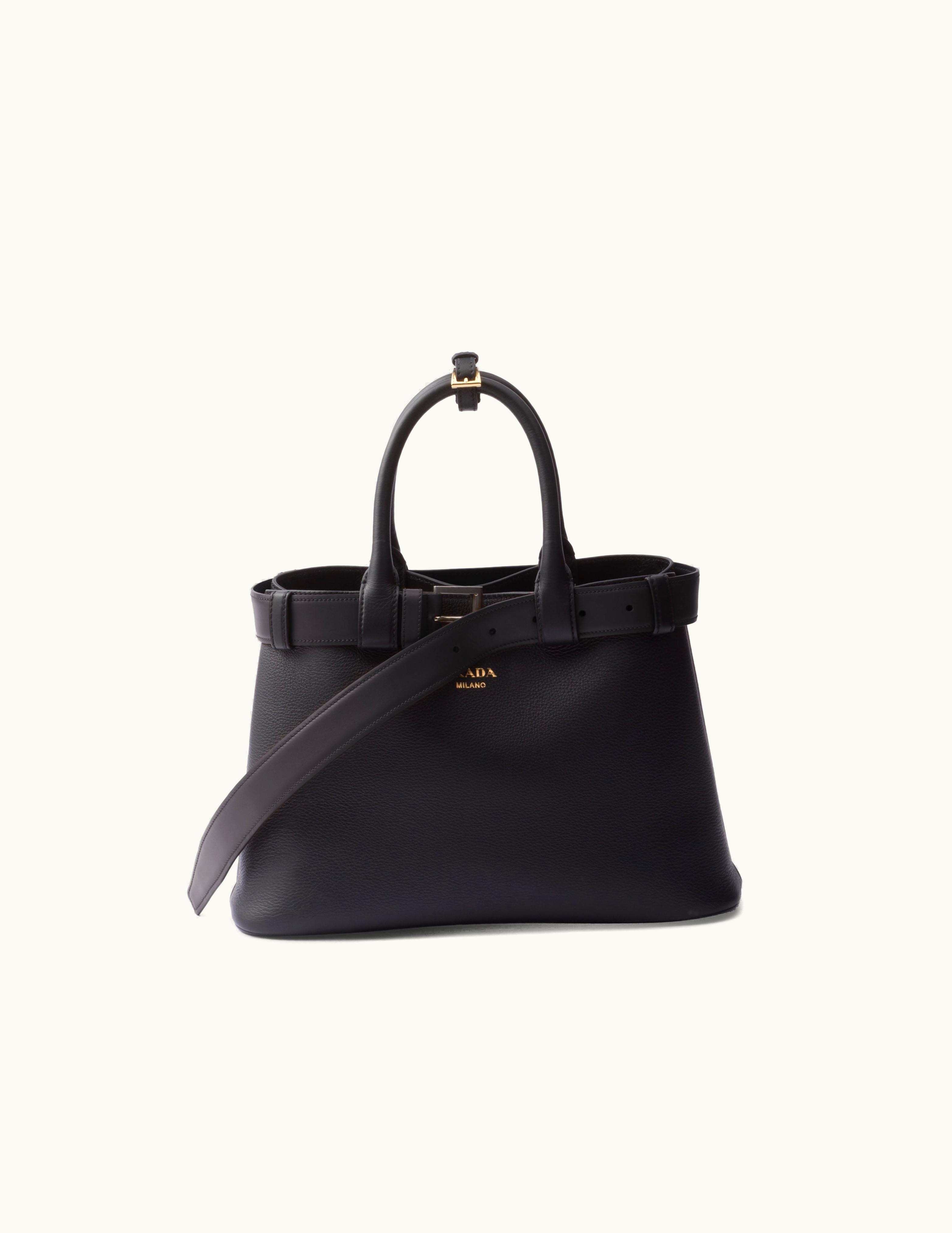 Prada Black Prada Buckle Medium Leather Handbag With Belt