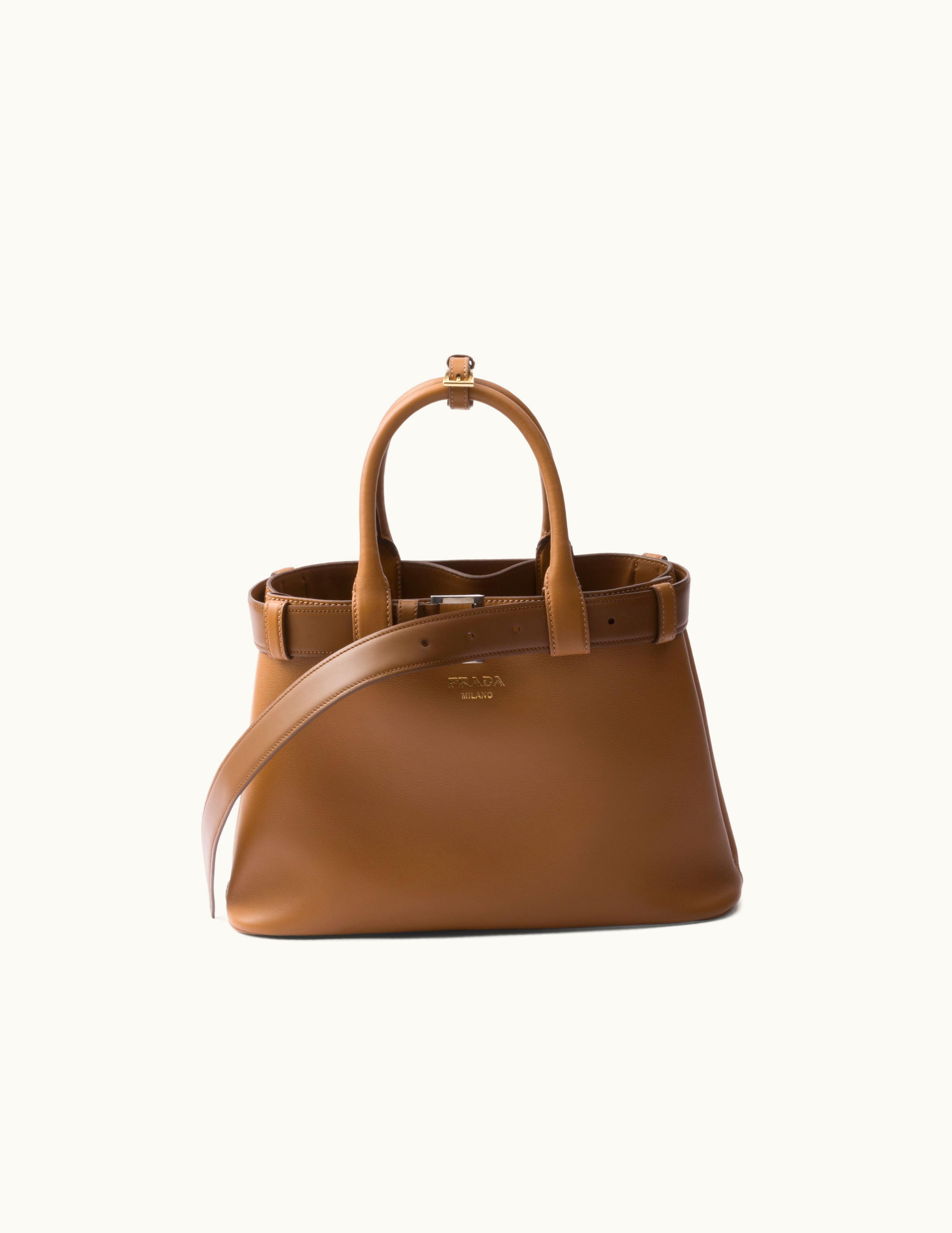 Prada Caramel Prada Buckle Medium Leather Handbag With Belt