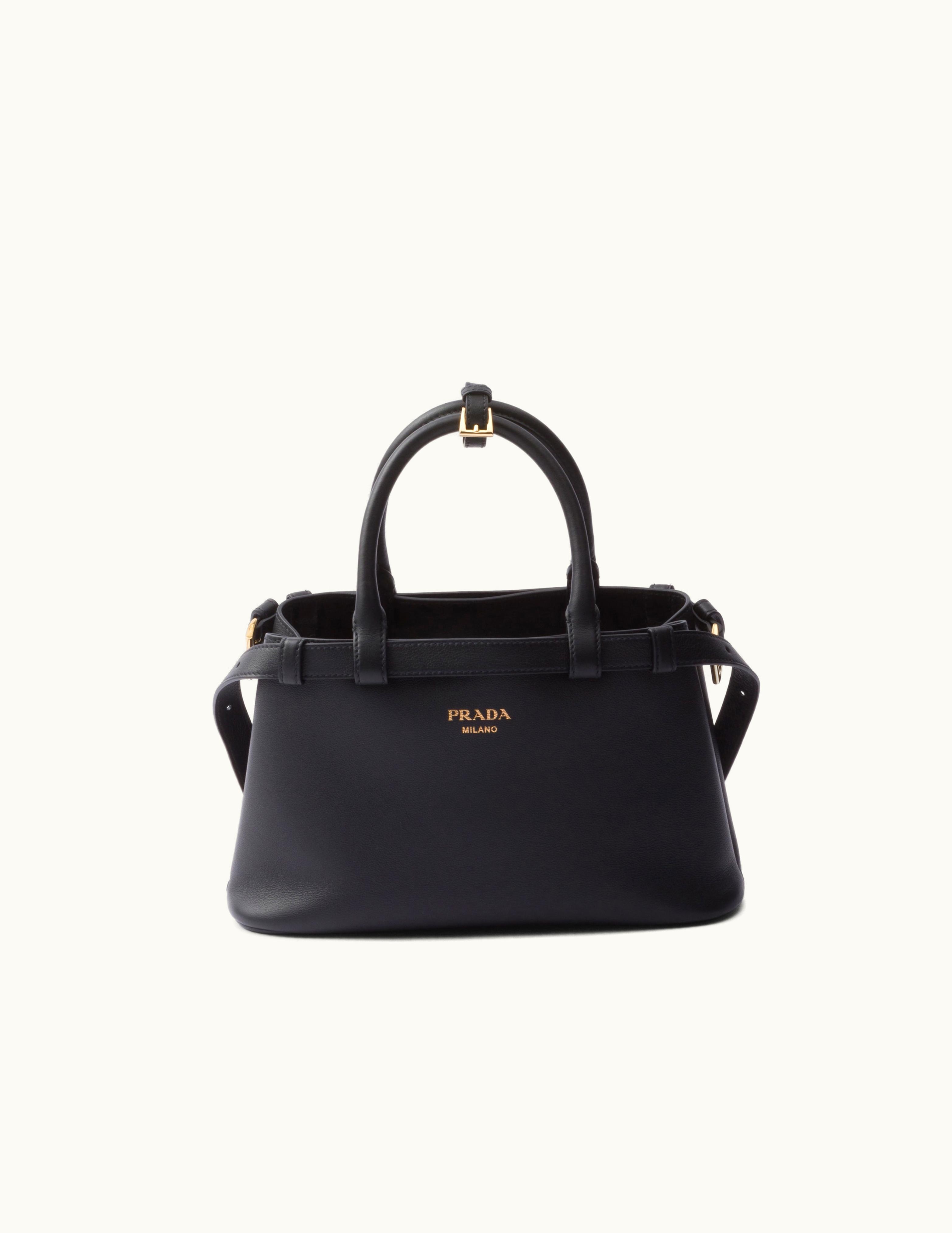 Prada Black Prada Buckle Small Leather Handbag With Double Belt