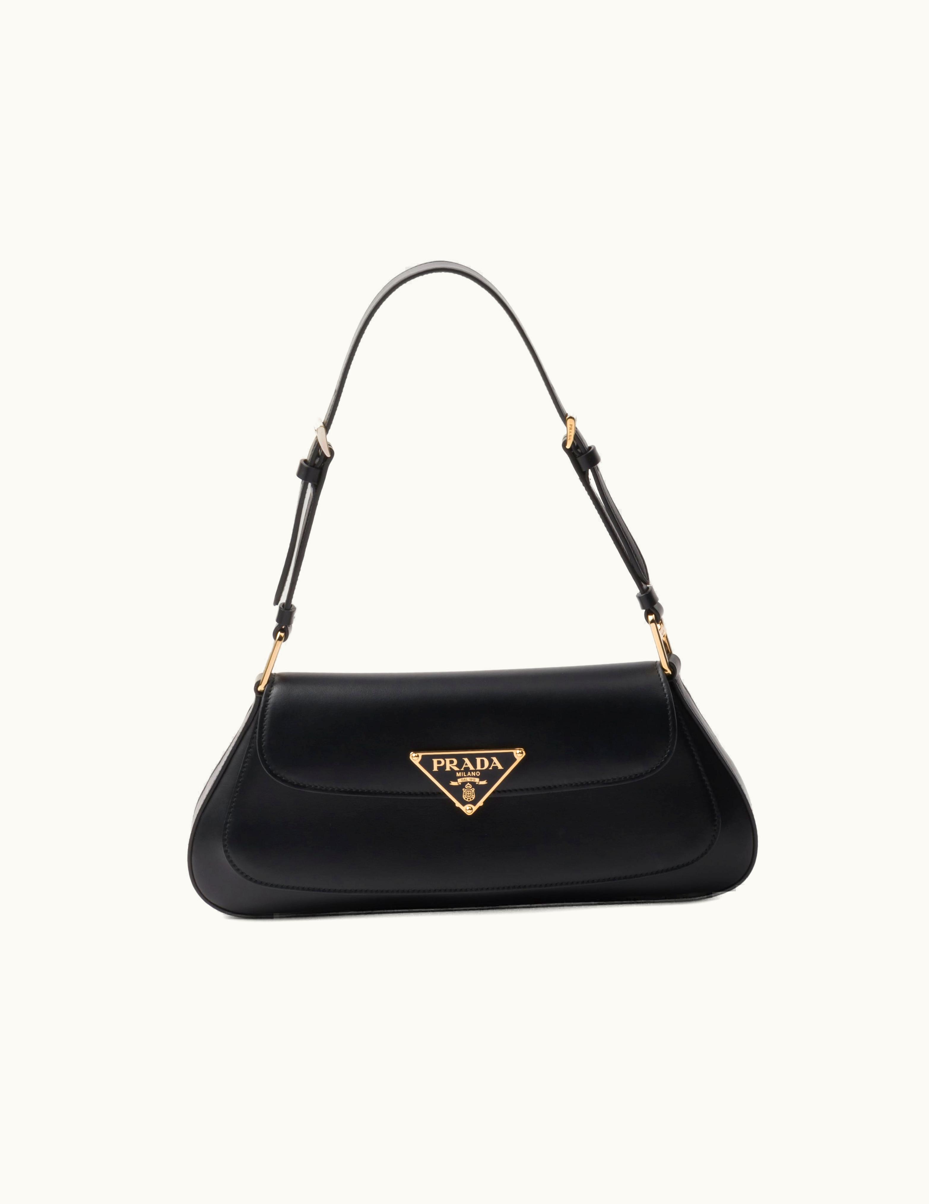 Prada Prada Enamel Triangle Push-Lock Crossbody Bag Black