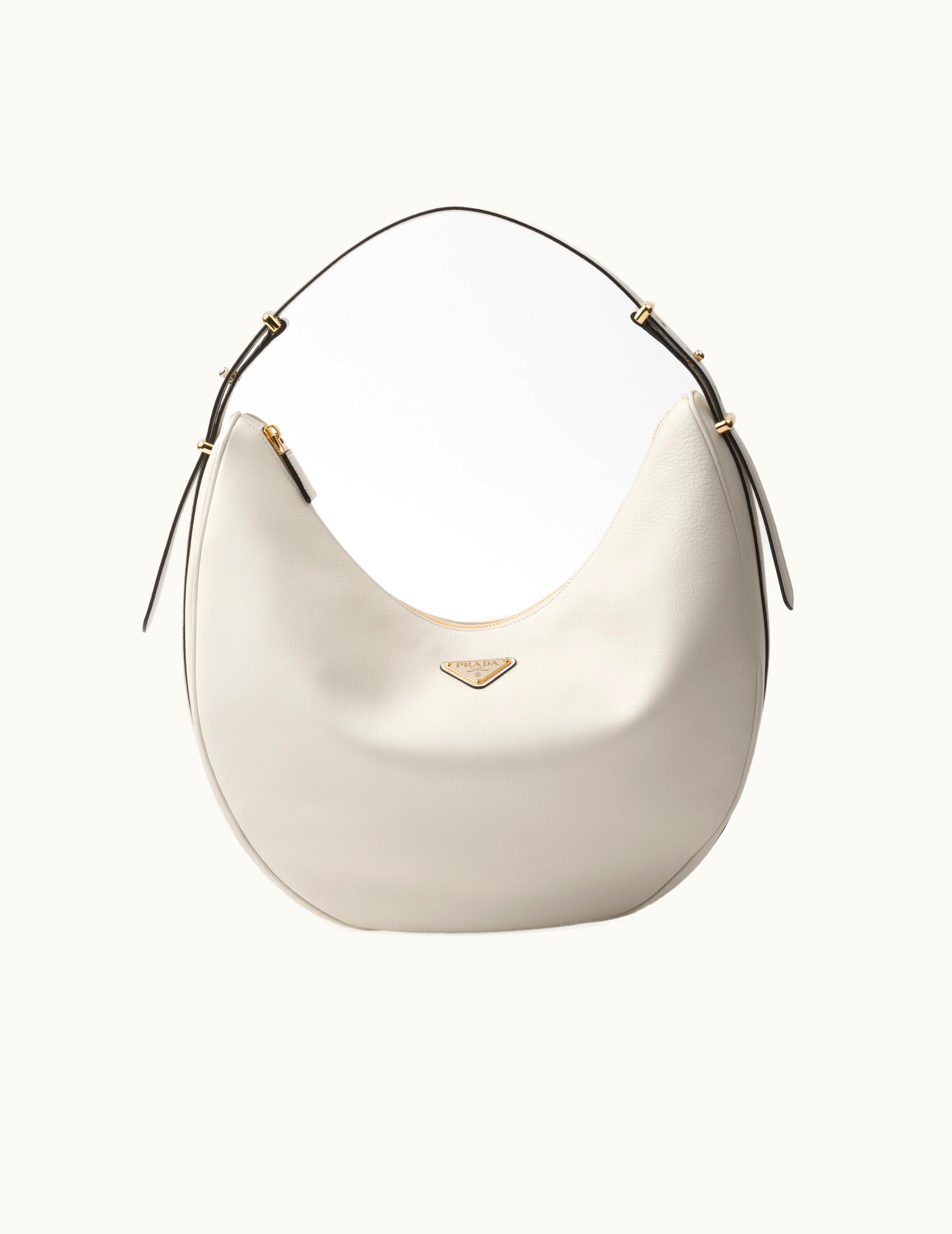 Prada White Prada Arqué Large Leather Shoulder Bag