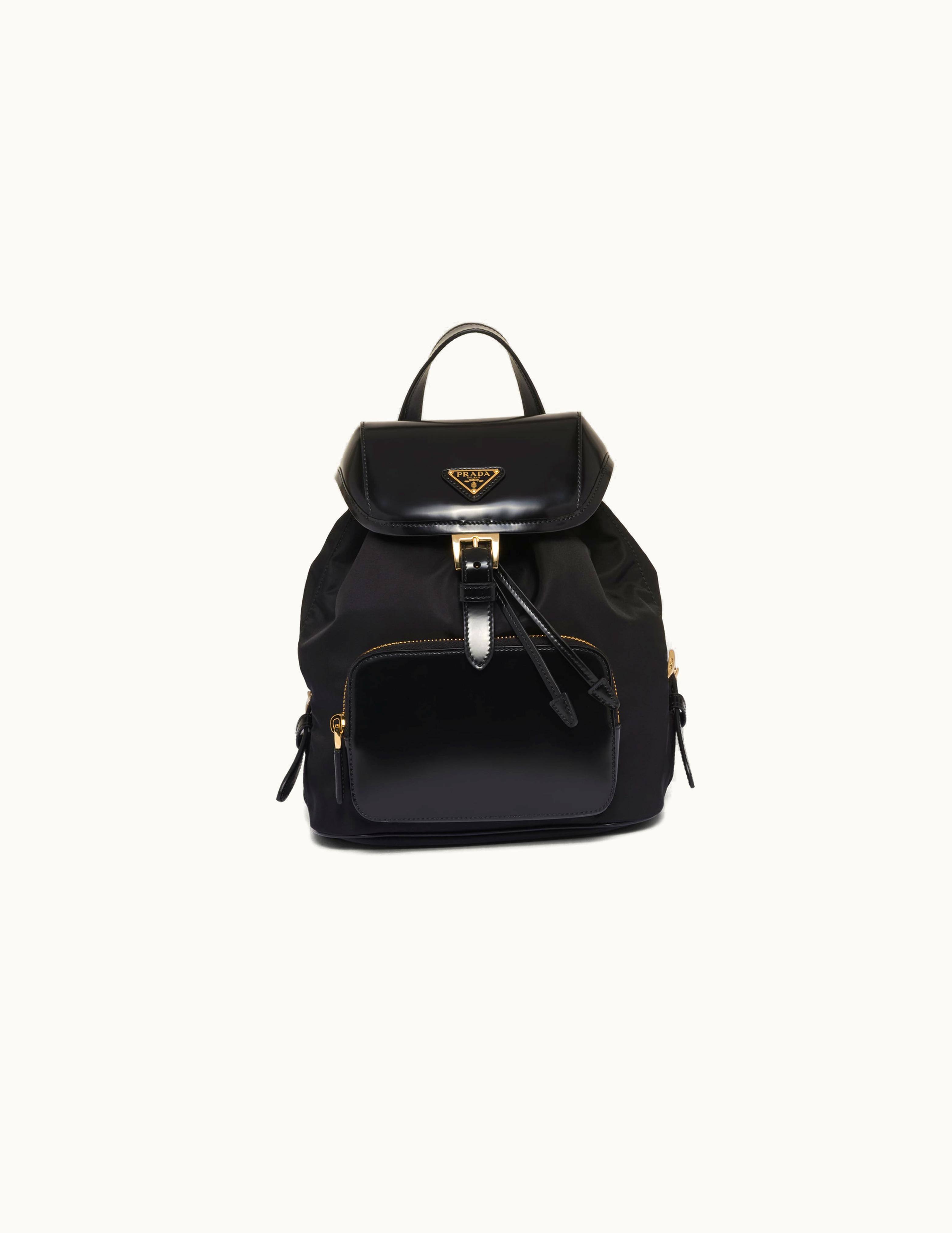 Prada Prada Black Medium Re-nylon And Brushed Leather Backpack