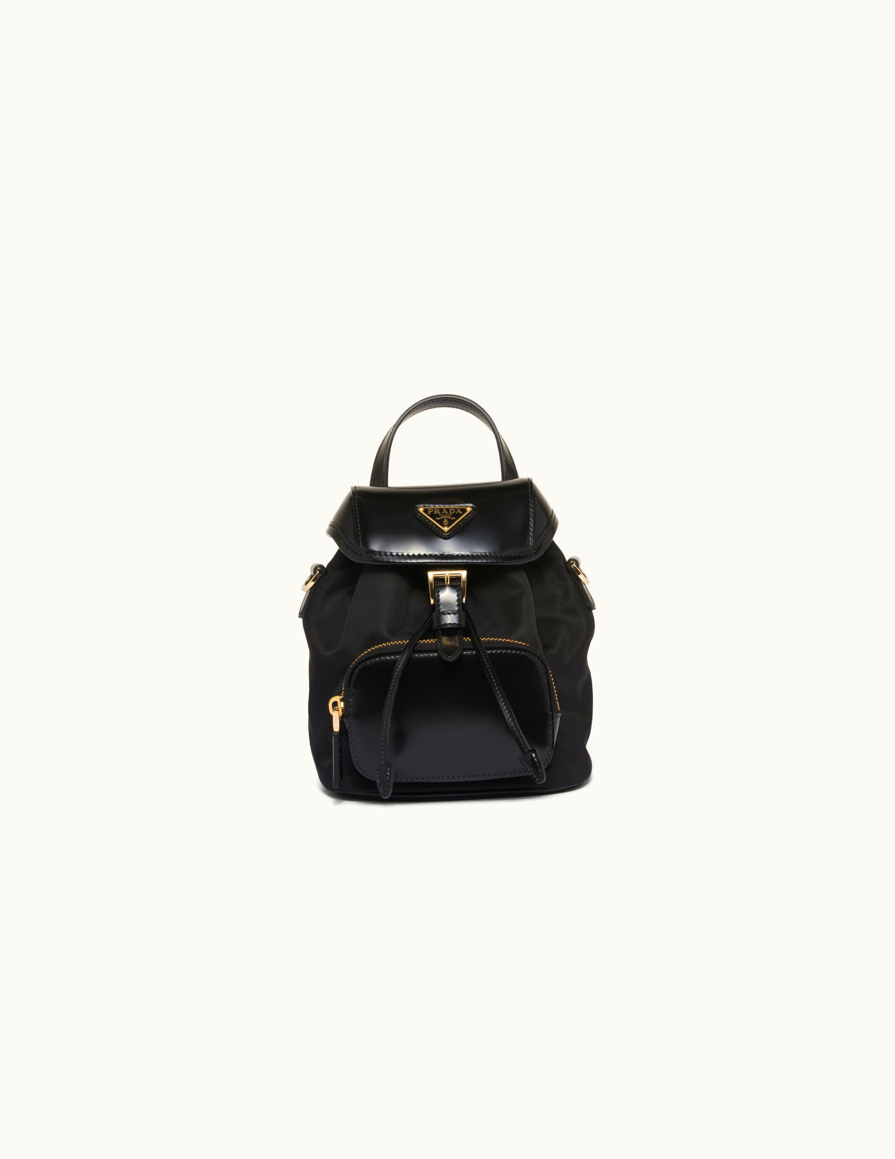 Prada Prada Black Small Re-nylon And Brushed Leather Backpack